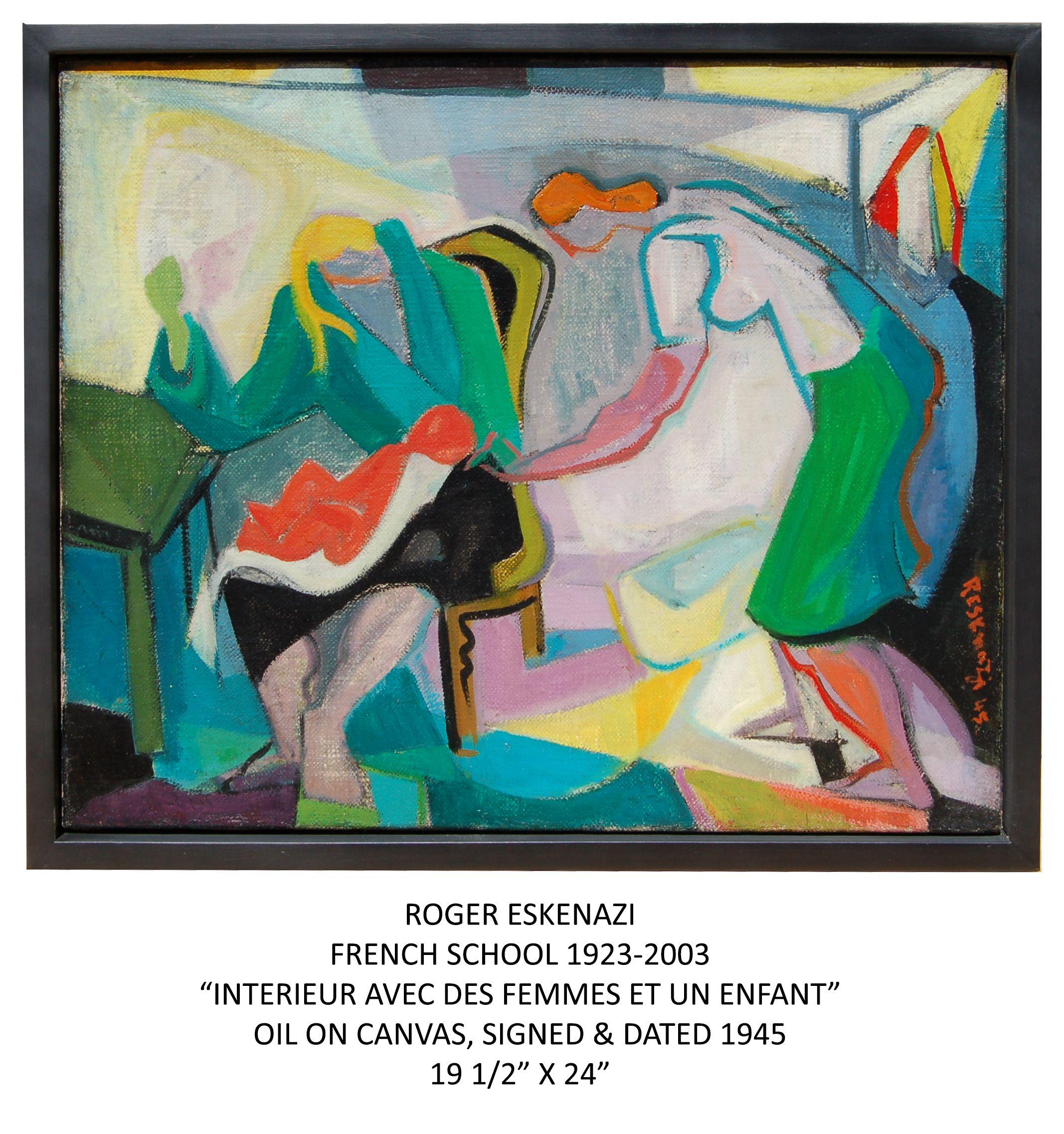 Mid Century French Abstract study of figures - Painting by Roger Eskenazi