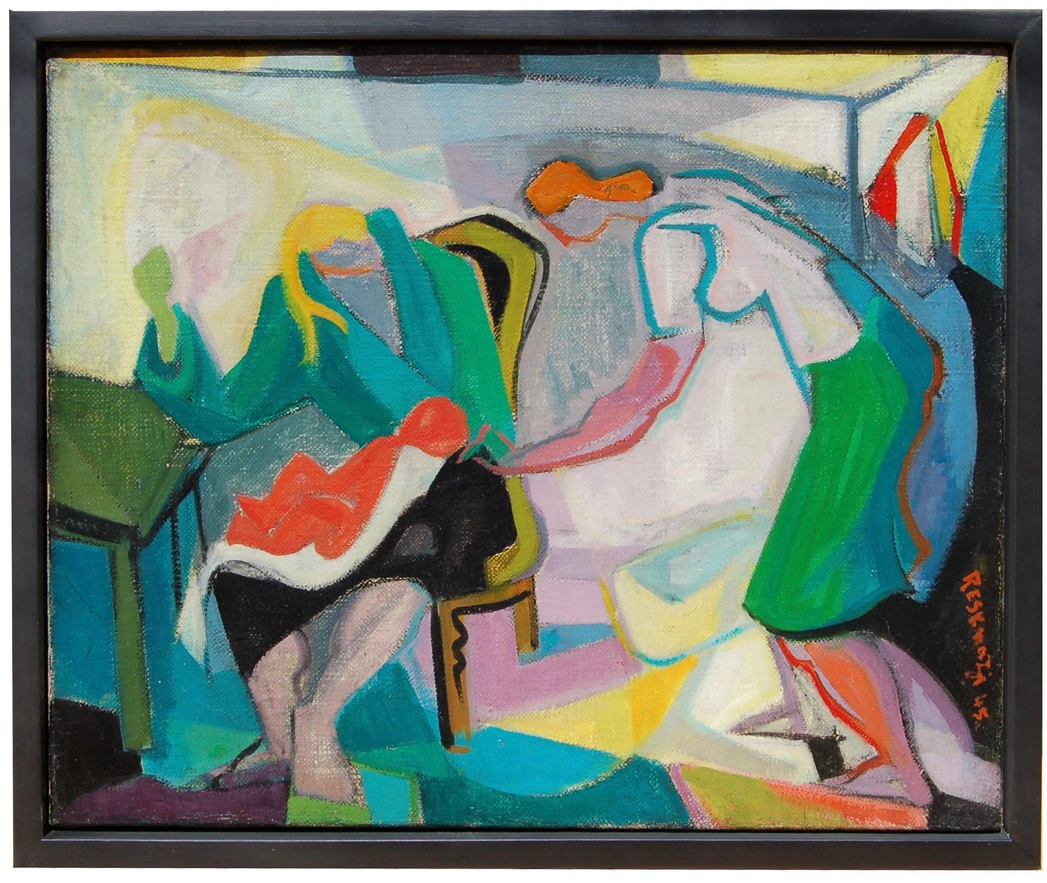 Roger Eskenazi Abstract Painting - Mid Century French Abstract study of figures