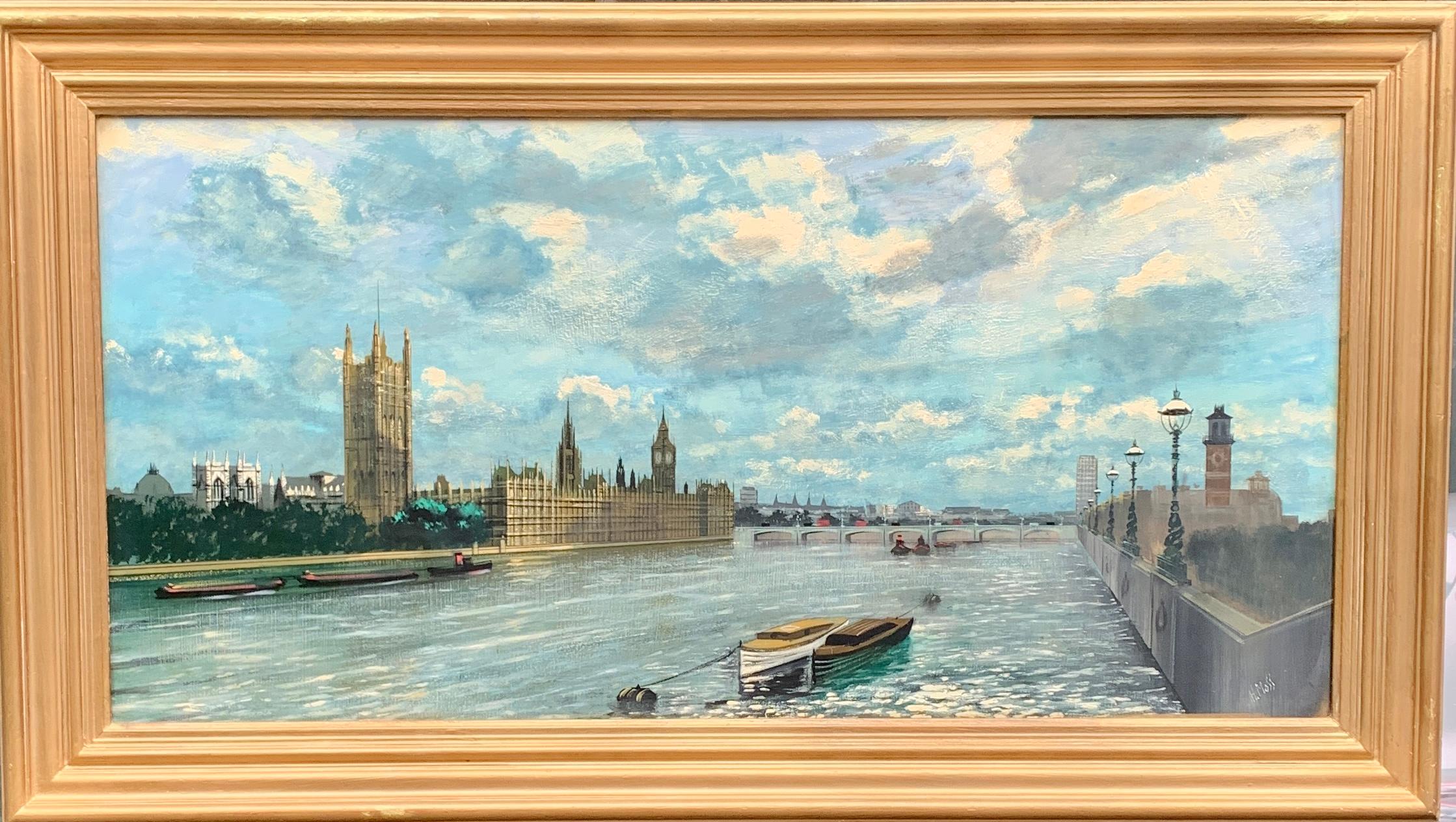 Late 20th century view of the the River Thames, at Westminster, with Big Ben
