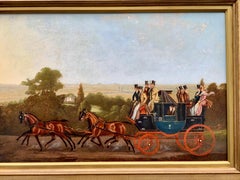Late 19thC English Coach and horses in a landscape. Cambridge to London Coach