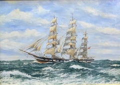 English 20th century portrait of an English Frigate in full sail at sea in oils.