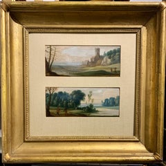 Pair of Flemish/Dutch 18th century oils on wood landscapes with figures