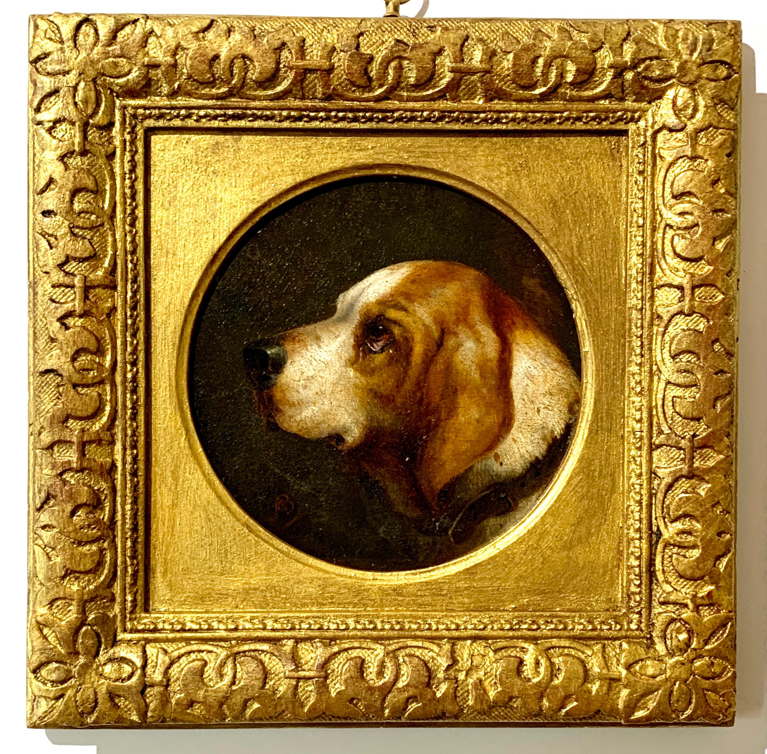 Unknown Animal Painting - Portrait of a hound dog, English Victorian 19th century oil portrait of a hound