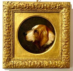 Portrait of a hound dog, English Victorian 19th century oil portrait of a hound