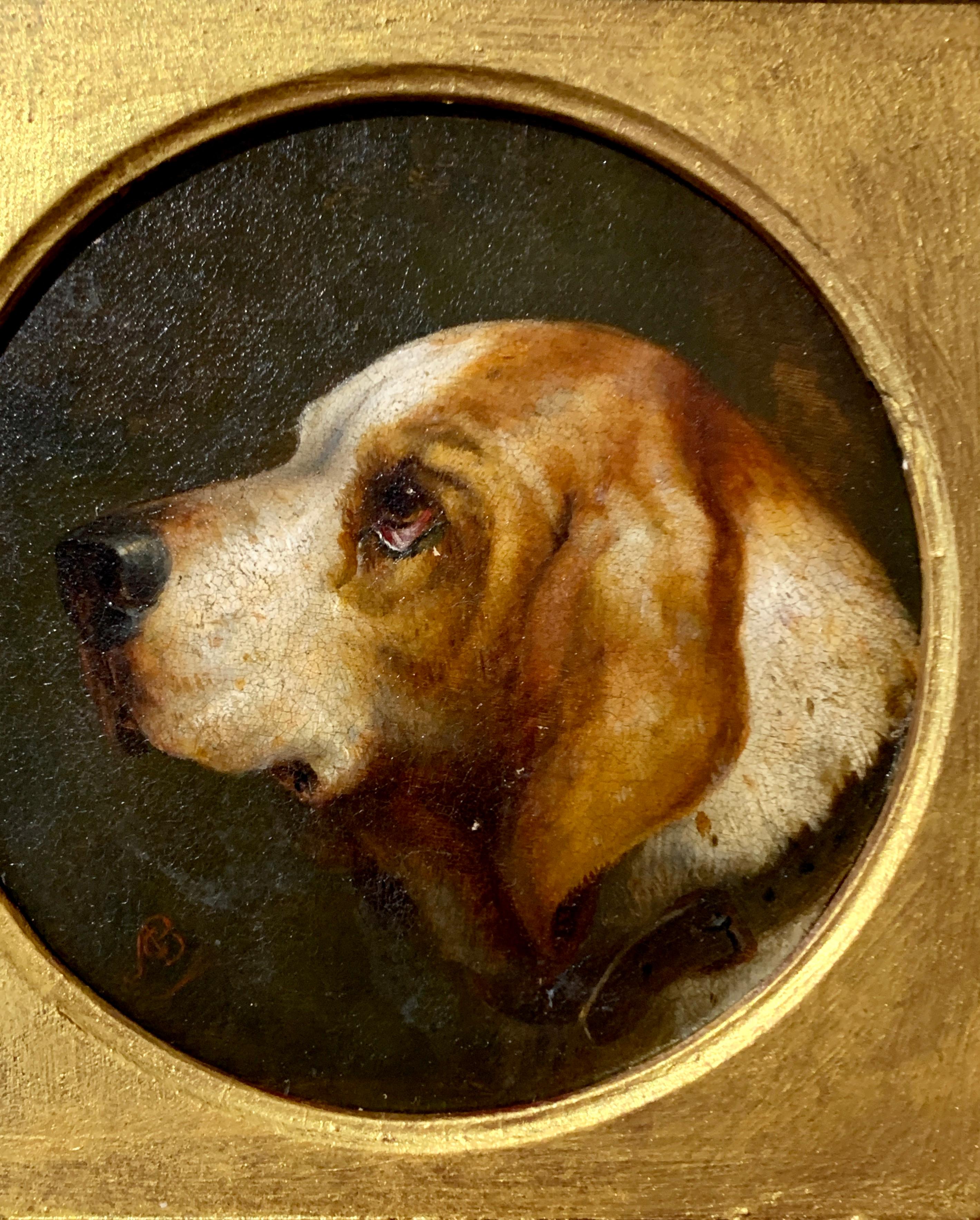 Portrait of a hound dog, English Victorian 19th century oil portrait of a hound - Painting by Unknown