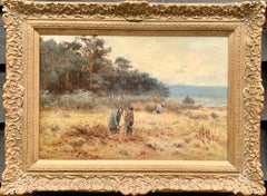 English late 19th century Fall or Autumn landscape with figures collecting wood