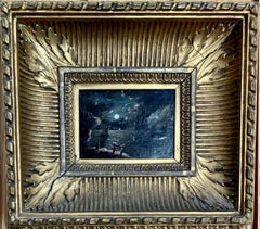 Old master, French/Flemish Night time scene of a ships at sea during a full moon