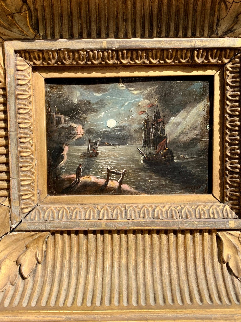 Old master,French/Flemish Night time scene of a ships at sea during a full moon - Brown Figurative Painting by 18th century French or Flemish School