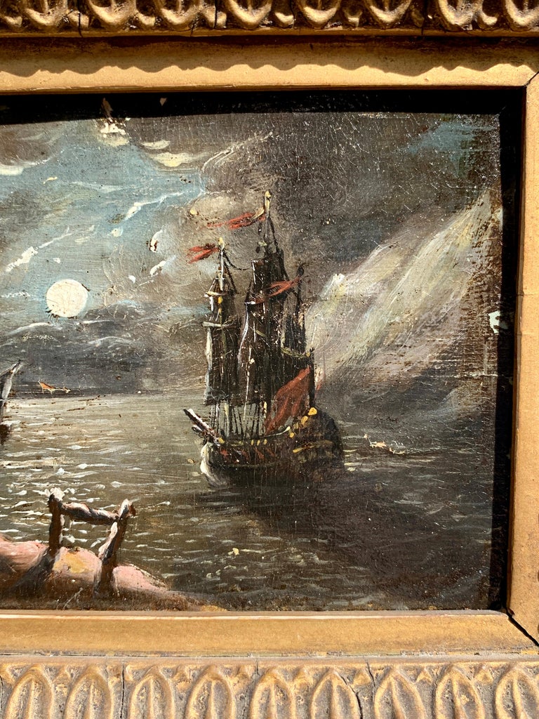 Old master,French/Flemish Night time scene of a ships at sea during a full moon For Sale 2