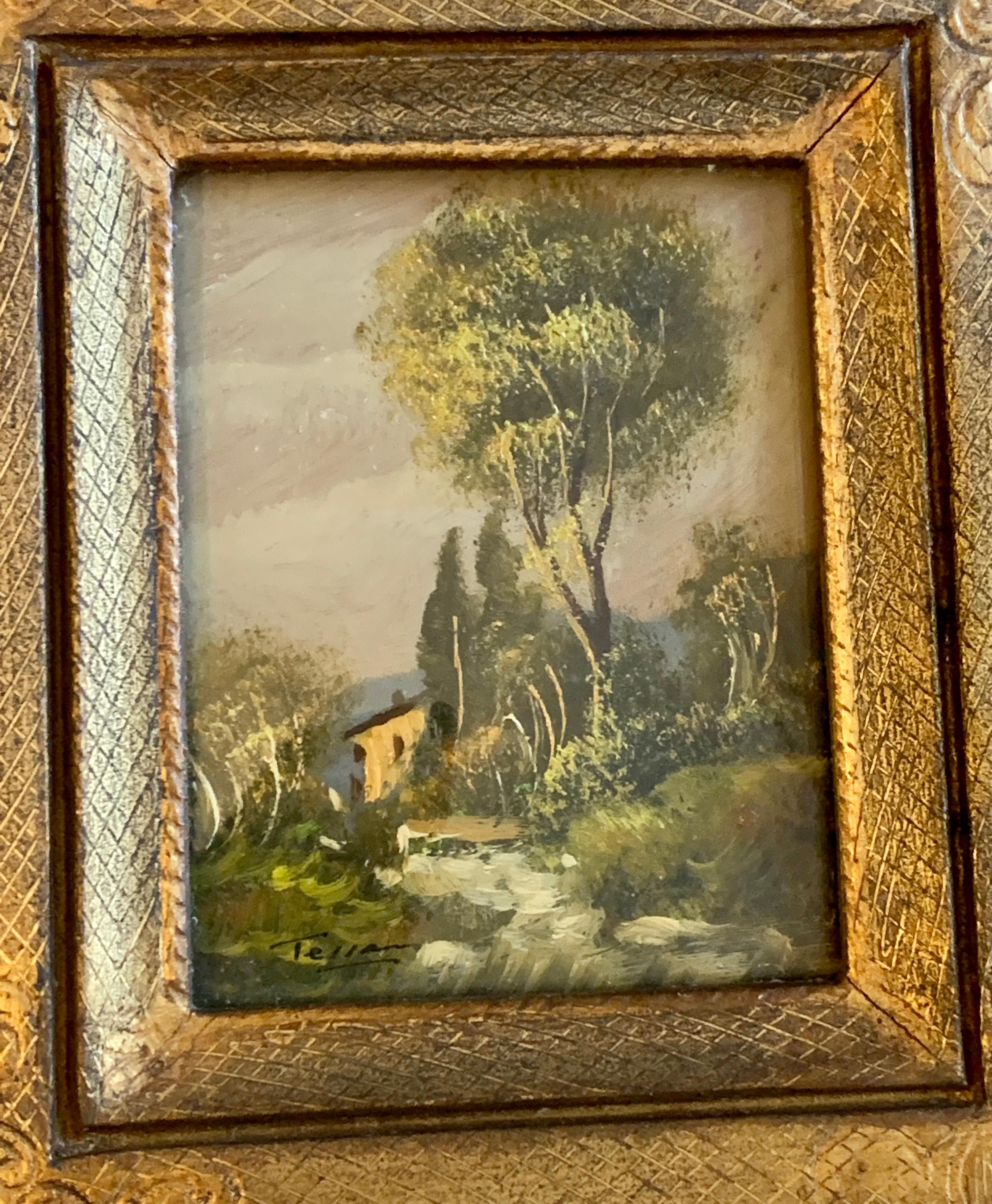  Five mid 20th century Italian oil landscapes with figures, castles, Churchs For Sale 2