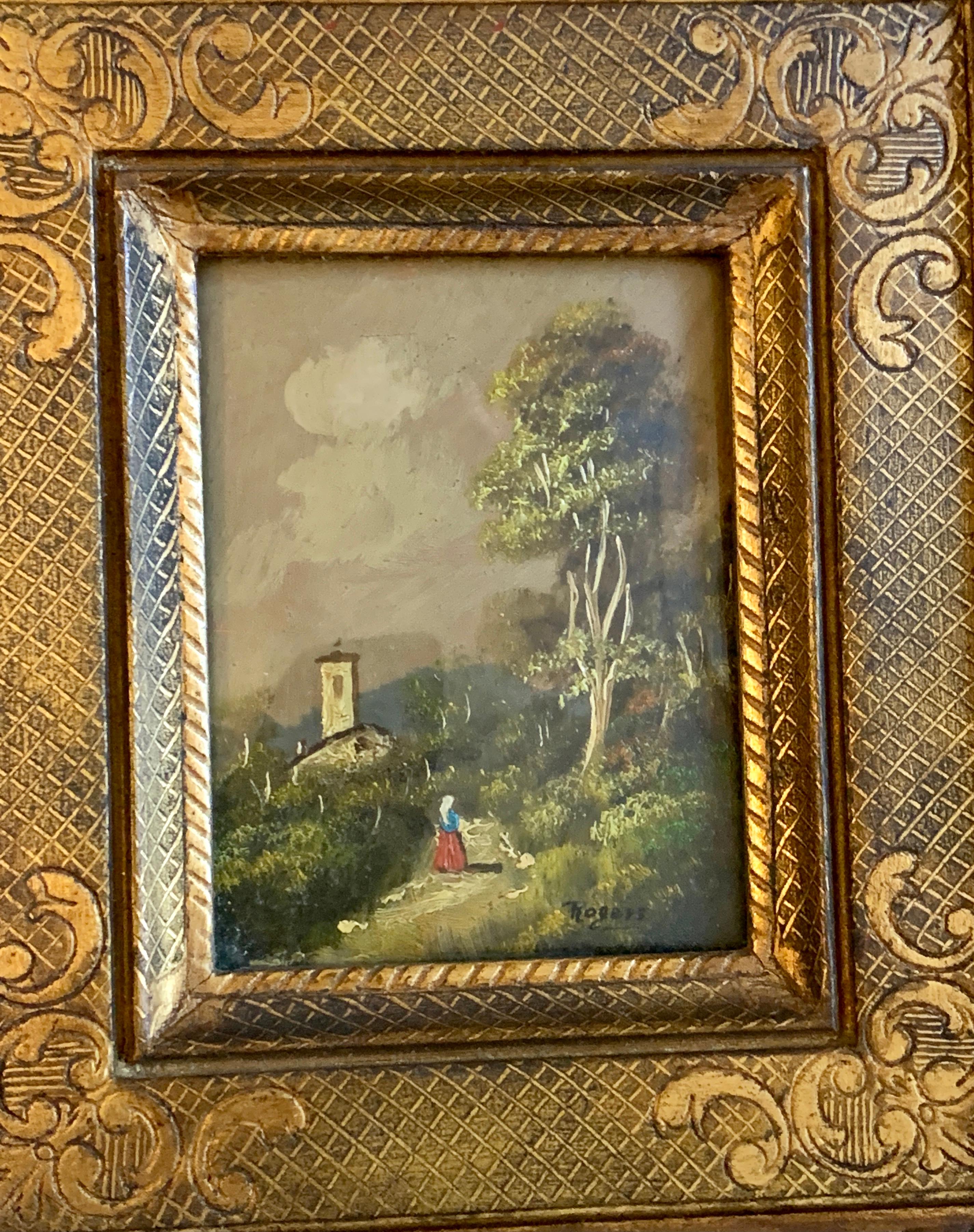  Five mid 20th century Italian oil landscapes with figures, castles, Churchs For Sale 6