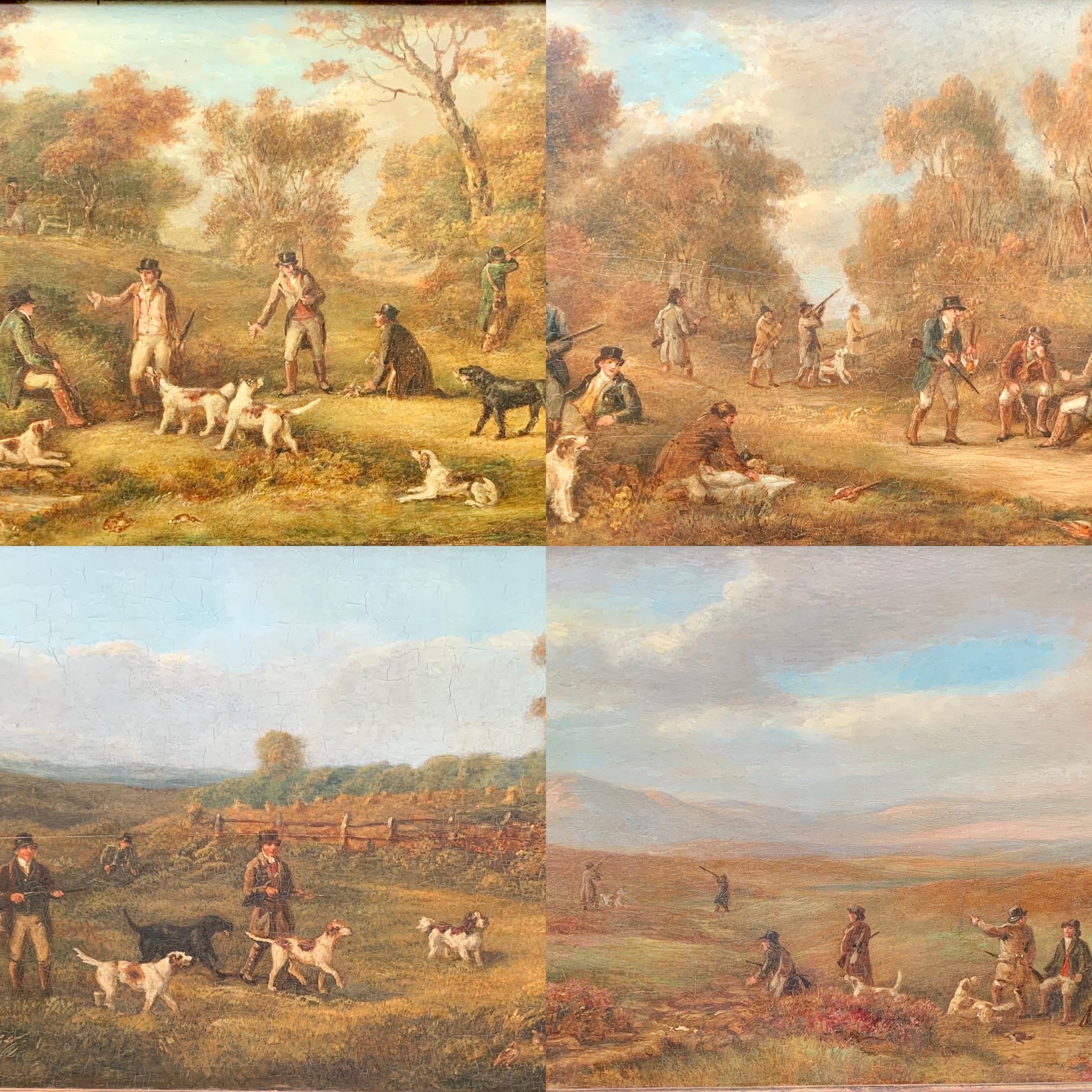Antique oil paintings, set of Four English Early 19th century shooting scenes - Painting by Unknown