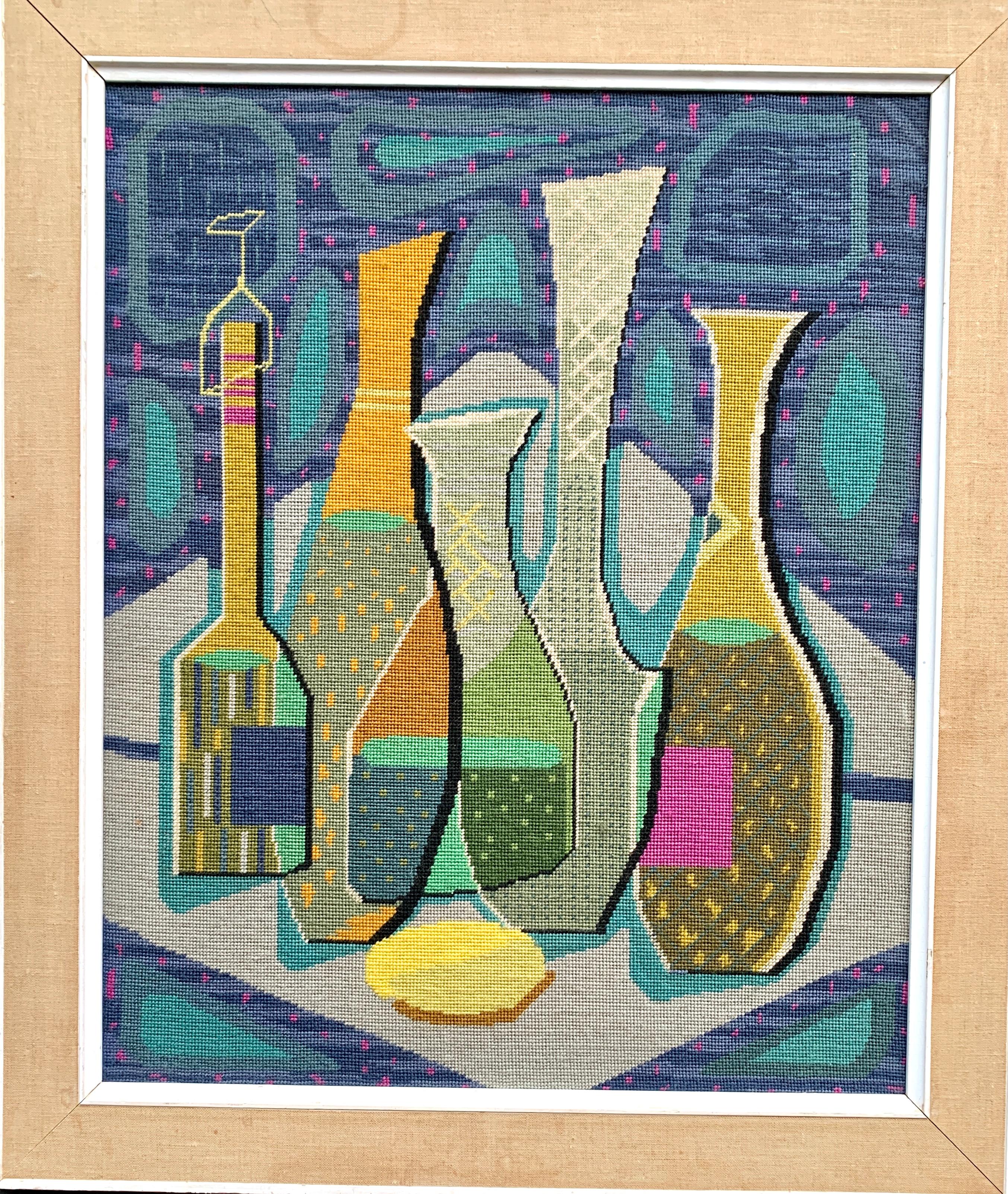 Wonderful and totally unique English Mid Century Modern tapestry still life.

Very stylish and impacting in its look the piece came from a modernist house in the Uk where it was part of a collection of English, American, and French mid Century art,