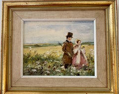 Courtship,  British Couple walking in a landscape in Edwardian dress