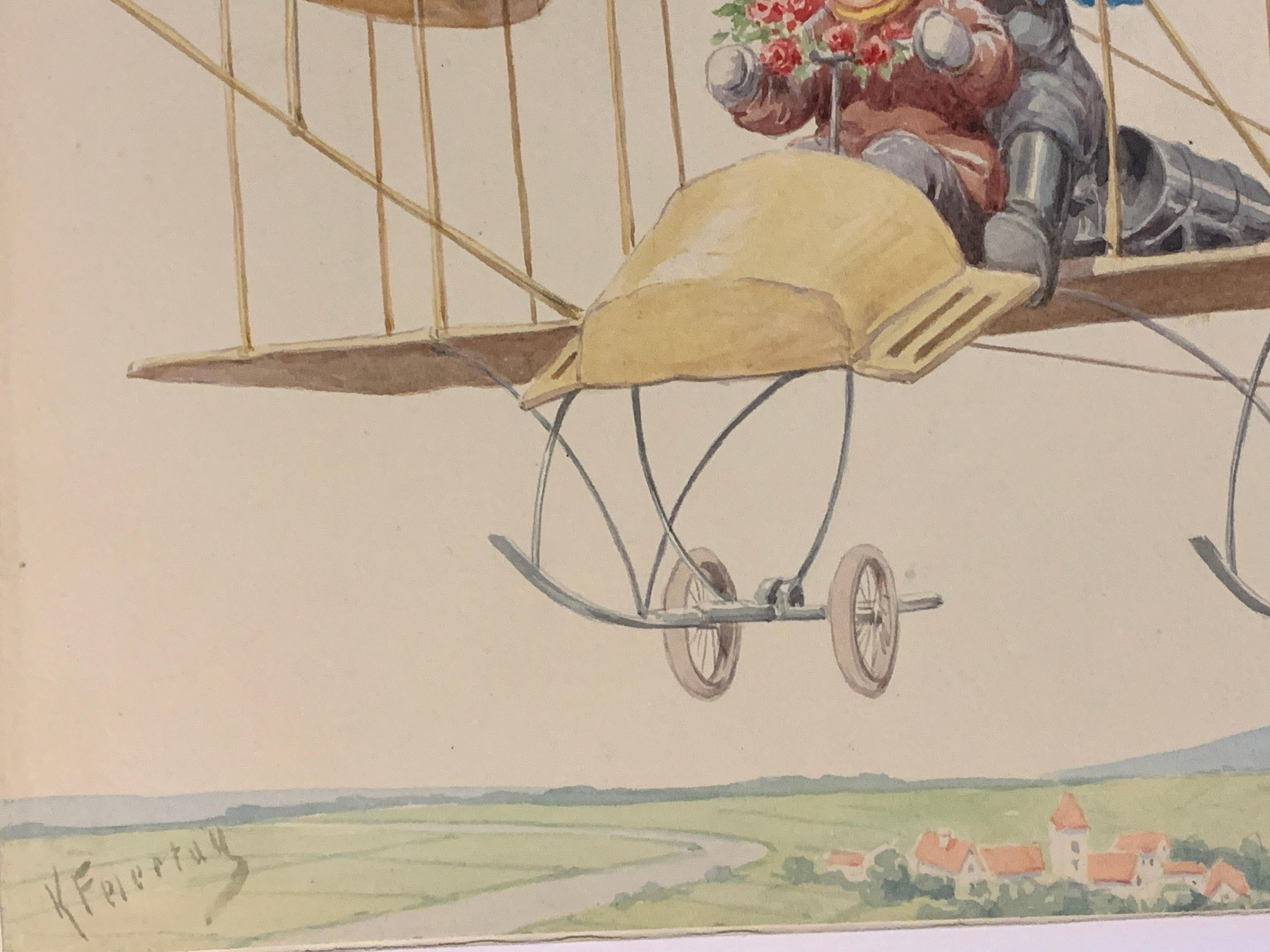 Deutsche Kinder aus dem späten 19. Jahrhundert, die in einem Flugzeug fliegen, (Viktorianisch), Art, von Karl Feiertag