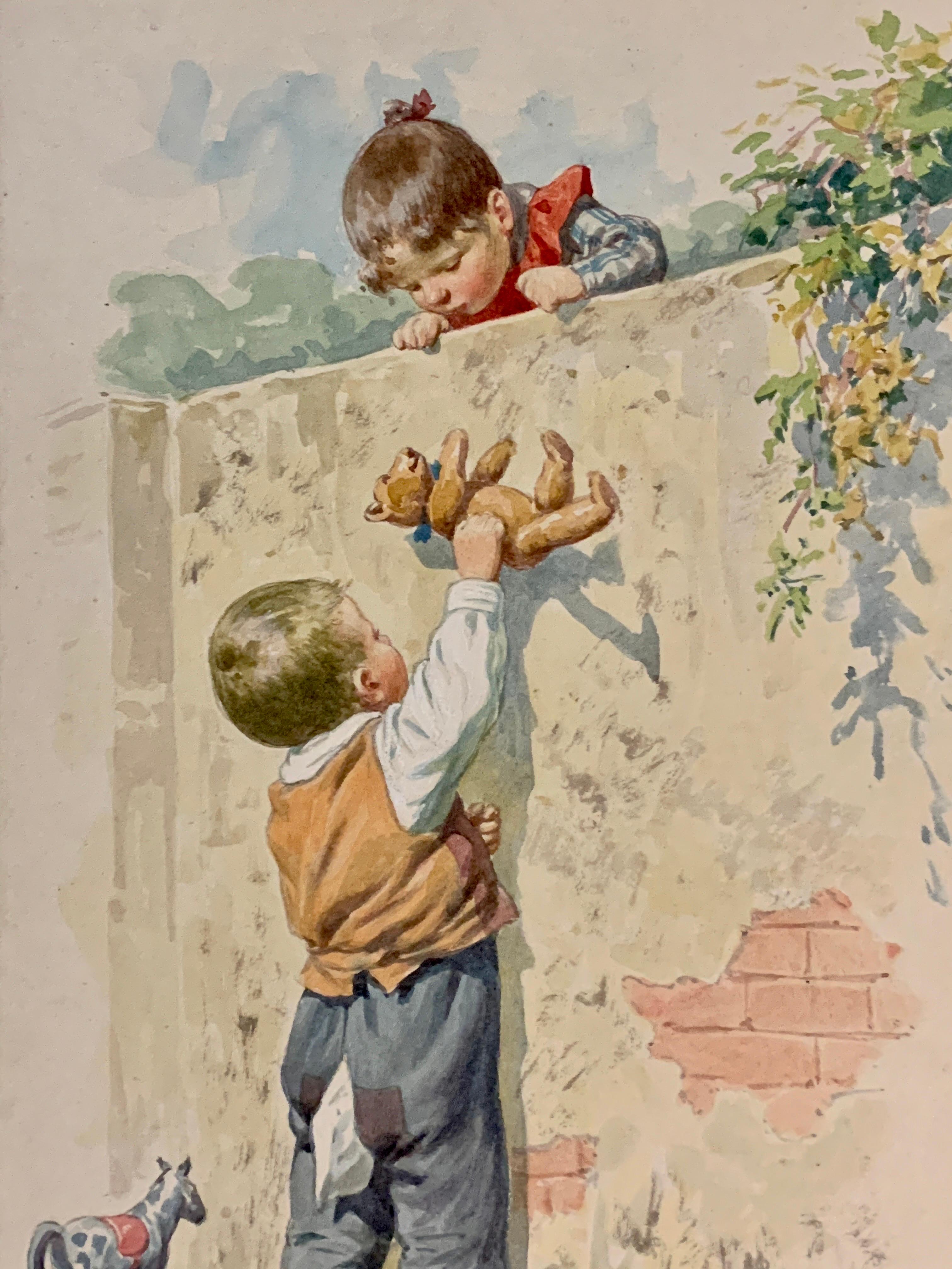 Der junge Junge schenkt seiner Freundin Blumen, deutscher Anfang des 20. Jahrhunderts  (Viktorianisch), Art, von Karl Feiertag