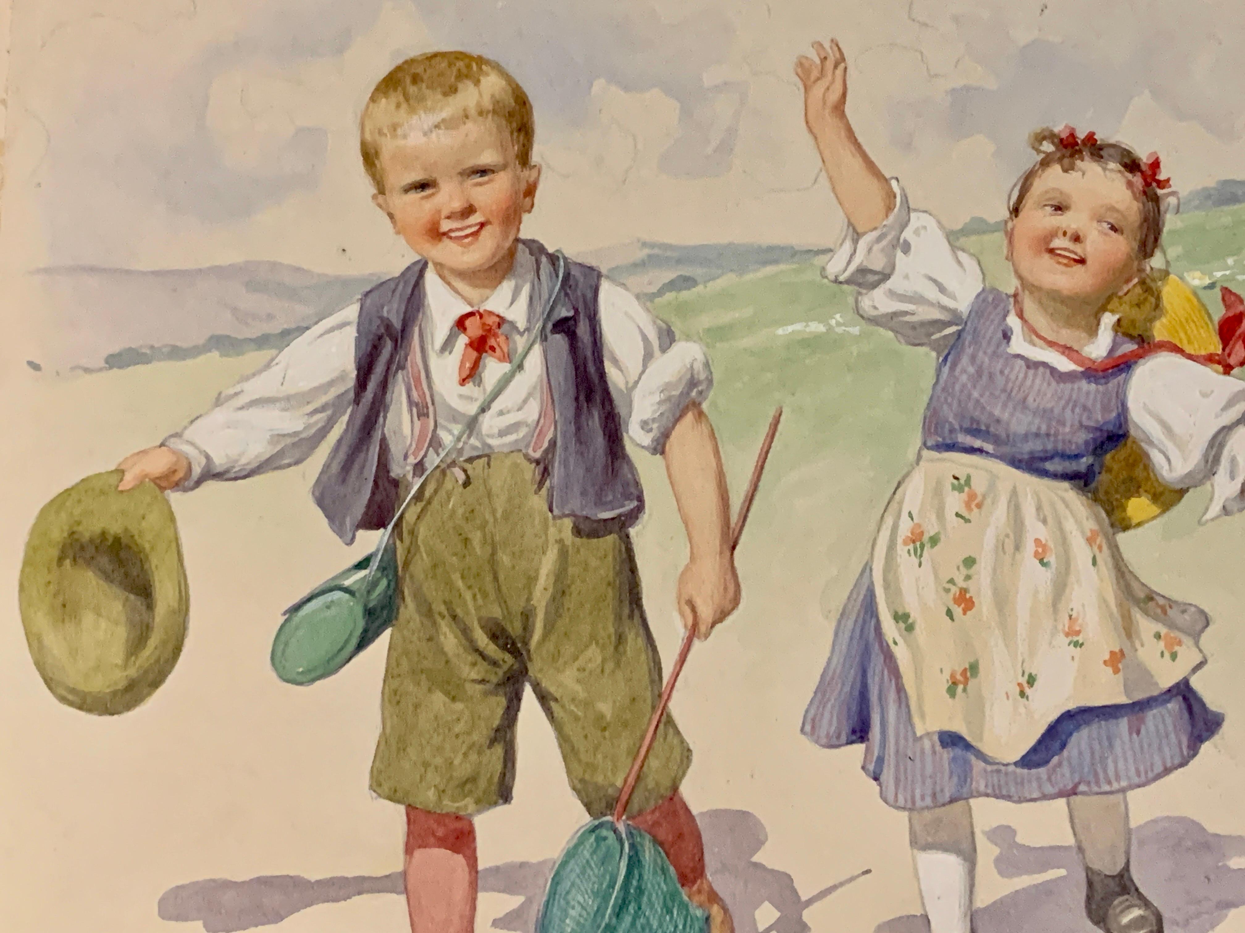 Österreichisch-deutsche Kinder des frühen 20. Jahrhunderts, die gemeinsam in einer Landschaft spielen  (Viktorianisch), Art, von Karl Feiertag