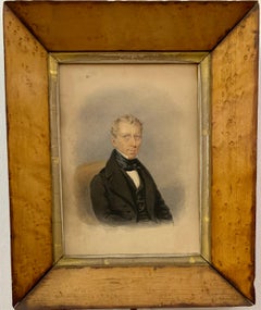 Pair of 19th century English Antique watercolor portraits of a man and woman,
