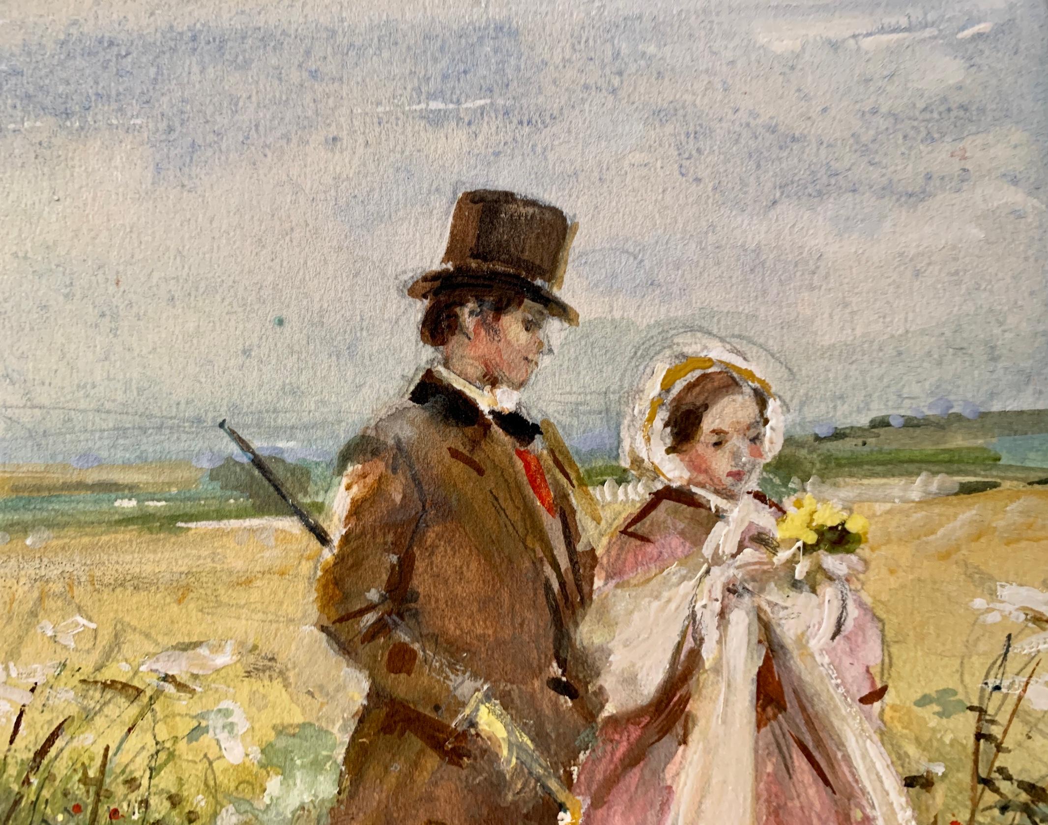 Courtship,  British Couple walking in a landscape in Edwardian dress For Sale 1
