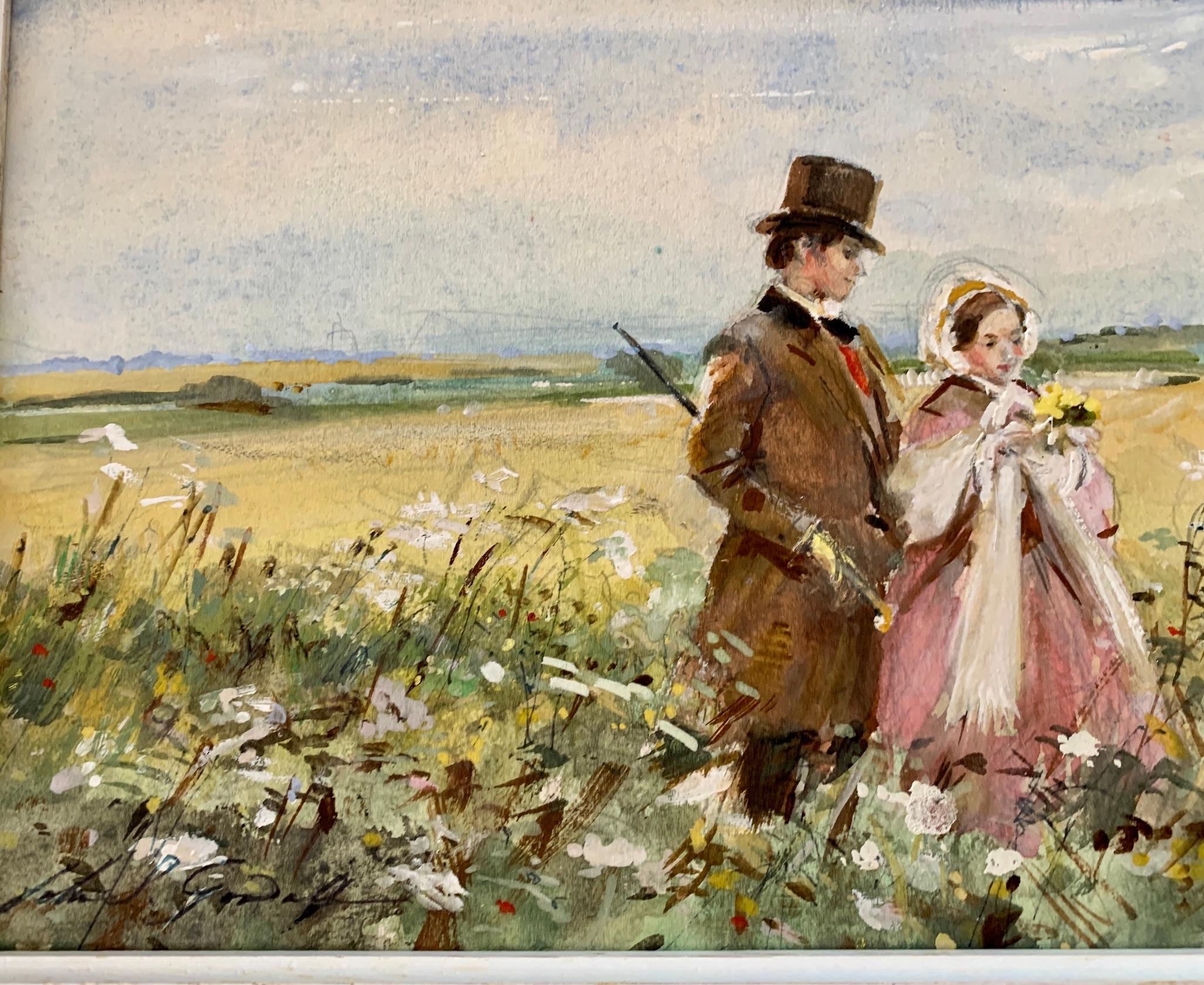 Courtship,  British Couple walking in a landscape in Edwardian dress For Sale 2