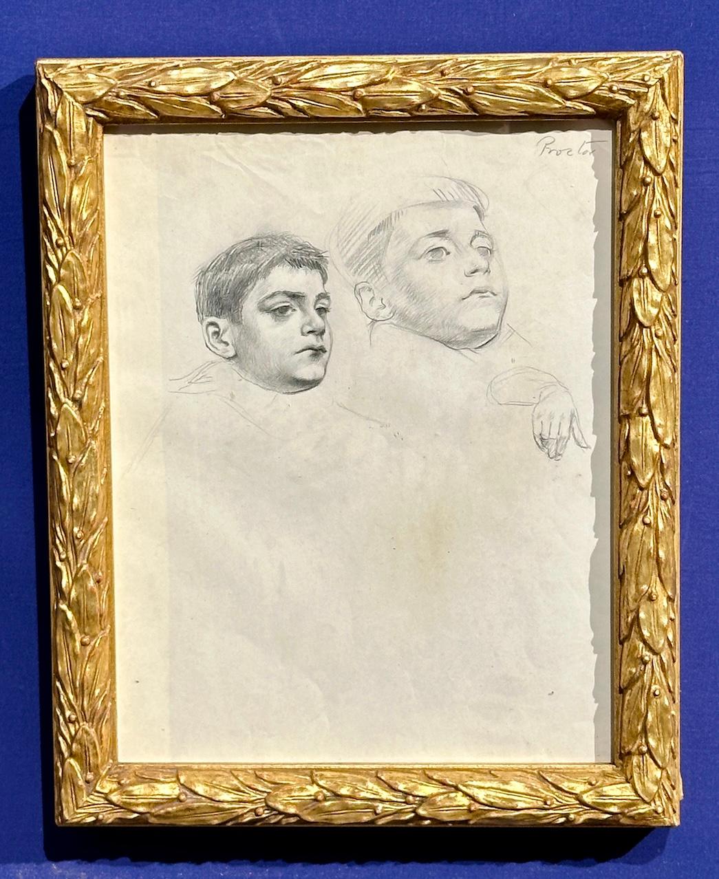 20th century English pencil sketch study of a young boys head