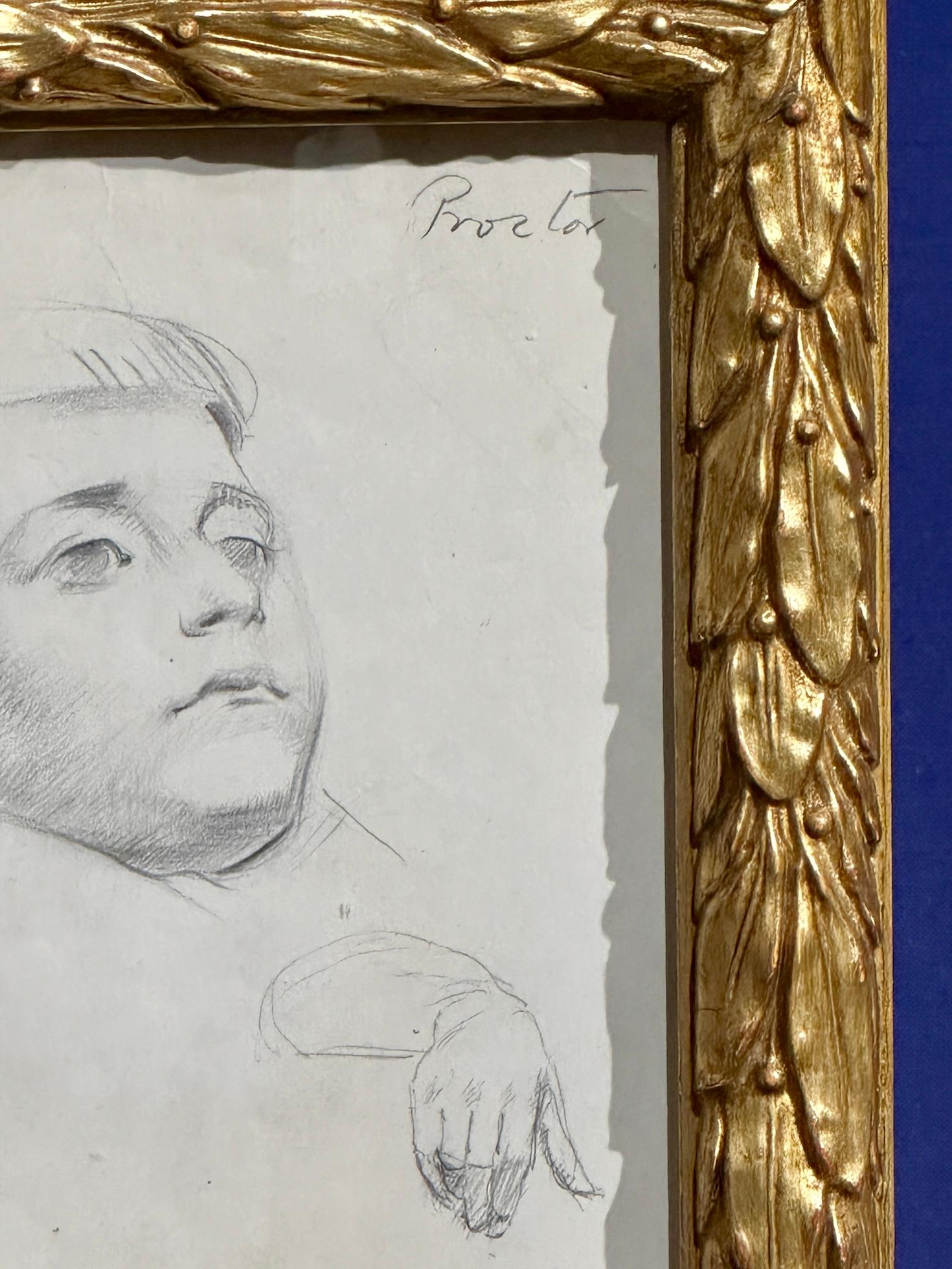 Englische Bleistiftskizze des 20. Jahrhunderts, Studie eines jungen Jungenkopfes – Art von Ernest Procter