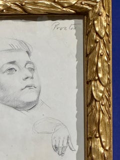 20th century English pencil sketch study of a young boys head