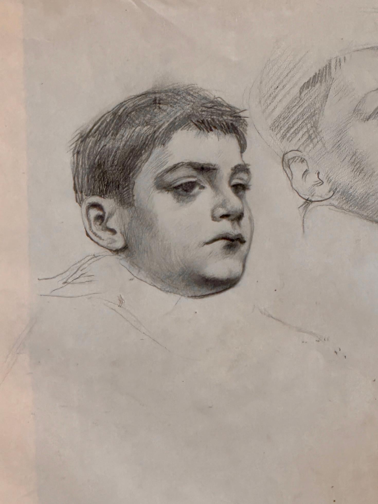 Englische Bleistiftskizze des 20. Jahrhunderts, Studie eines jungen Jungenkopfes (Beige), Nude, von Ernest Procter