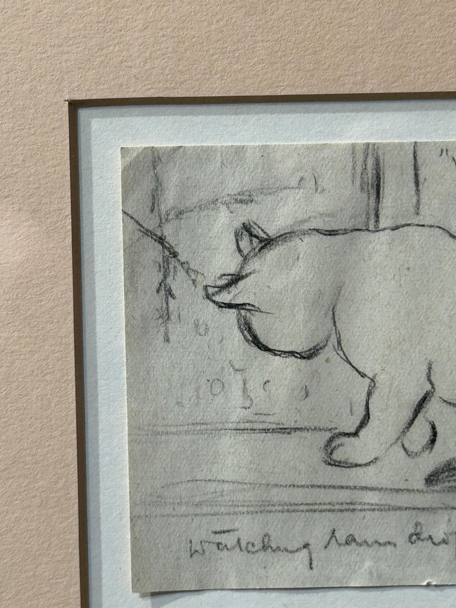 English mod British Estudio a lápiz de un gato junto a una ventana mirando las gotas de lluvia - Art Moderno de Lucy Dawson