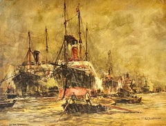 Shipping On the Thames, Greenwich, London Pool of London boats at dock