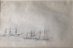 Antique American ships being re-supplied possibly off the coast of Brazil or Barbados