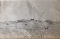 Antique A view of Bridgetown, Barbados with the U.S.S Shamokin 1868