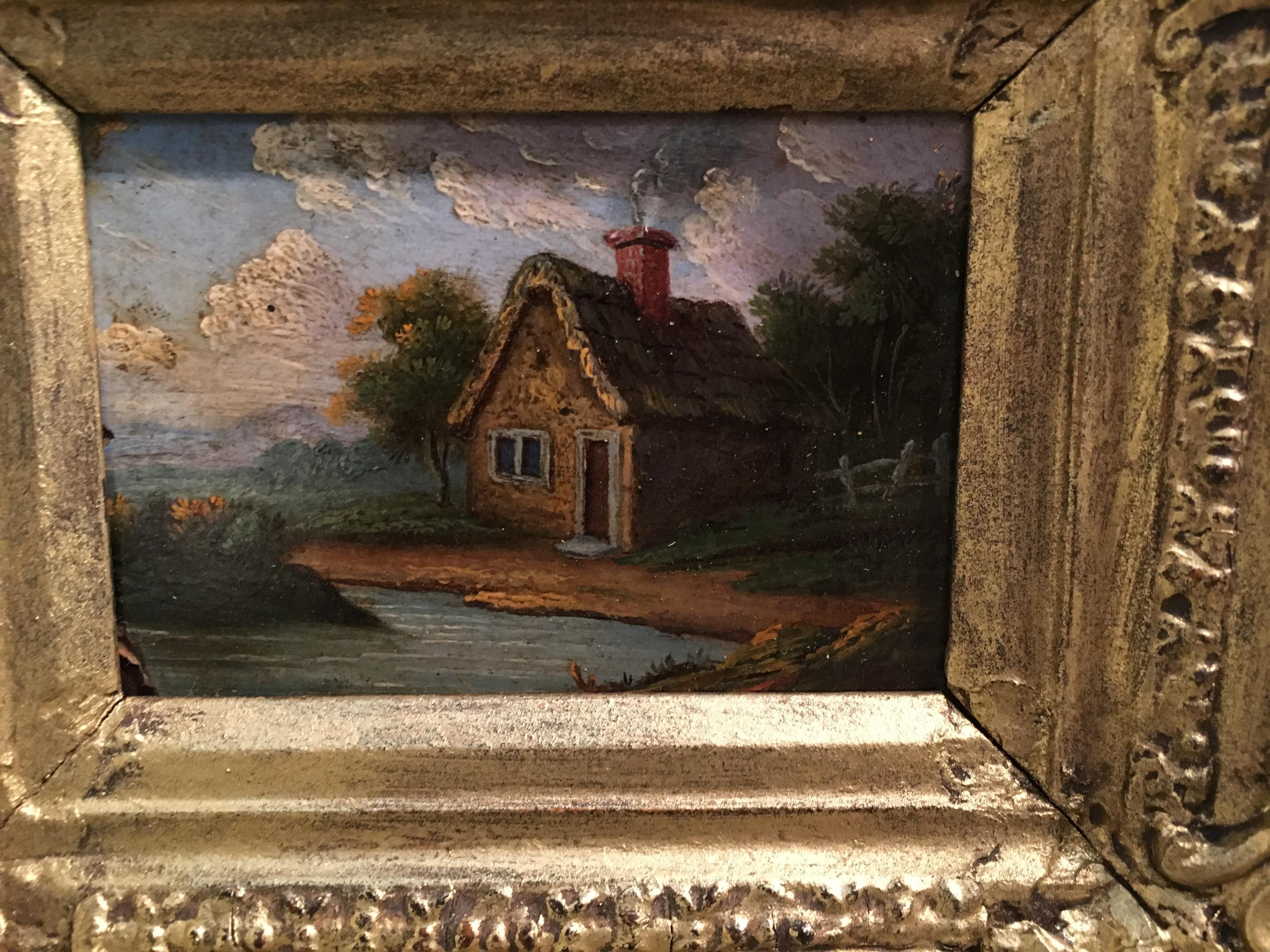Wonderful small English 19th century cottage landscape - Painting by Unknown
