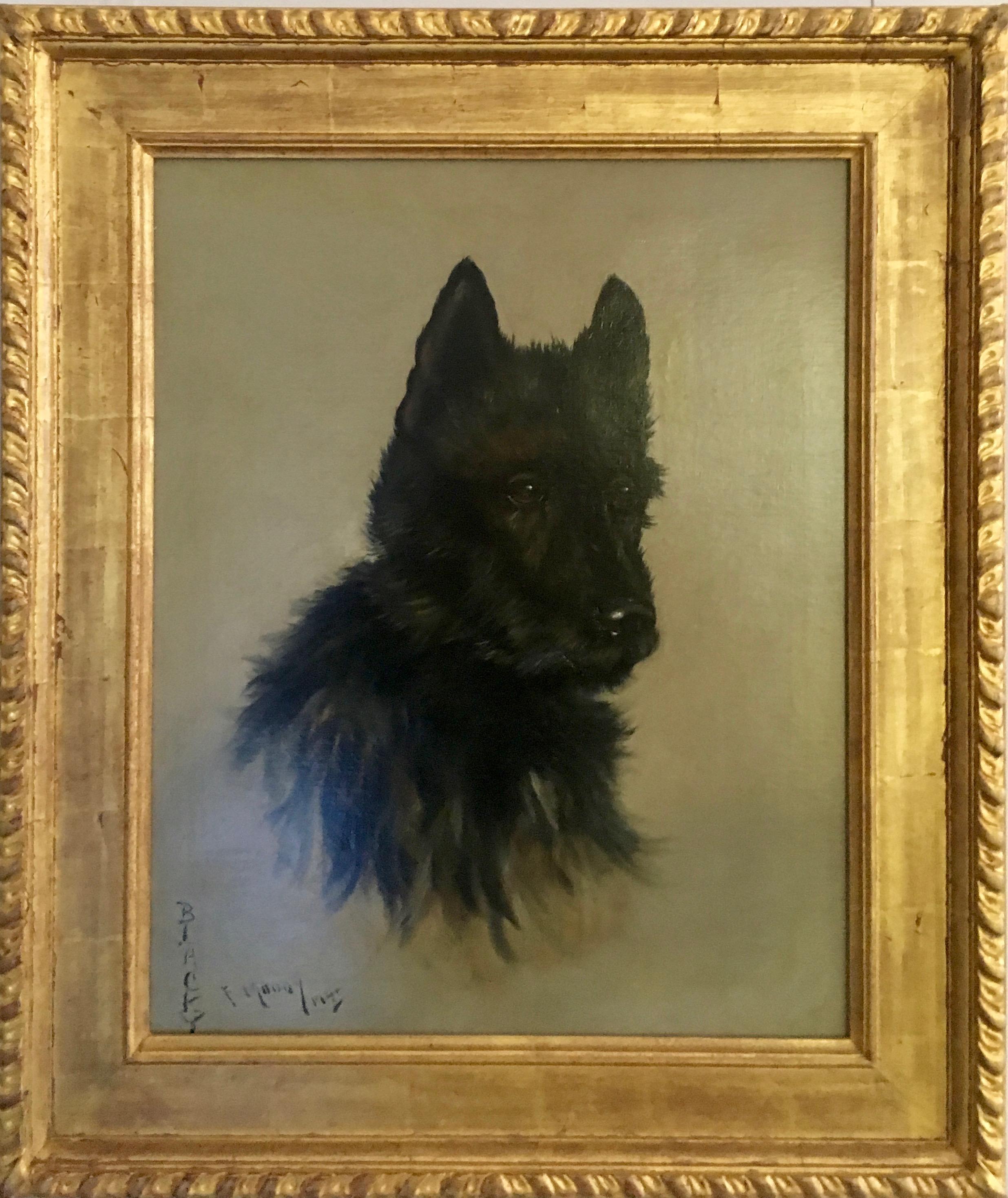 Victorian English Portrait of a Scottie dog or puppy - Painting by Fanny Moody