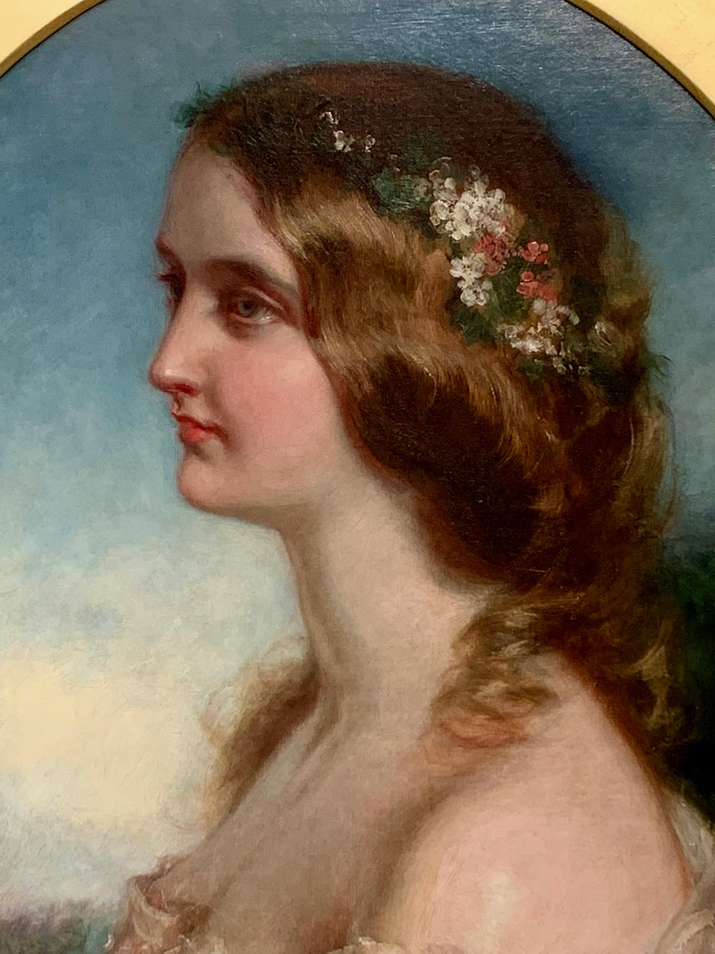 Spring, Portrait of a young English girl from the mid Victorian period. - Painting by Edmund Have