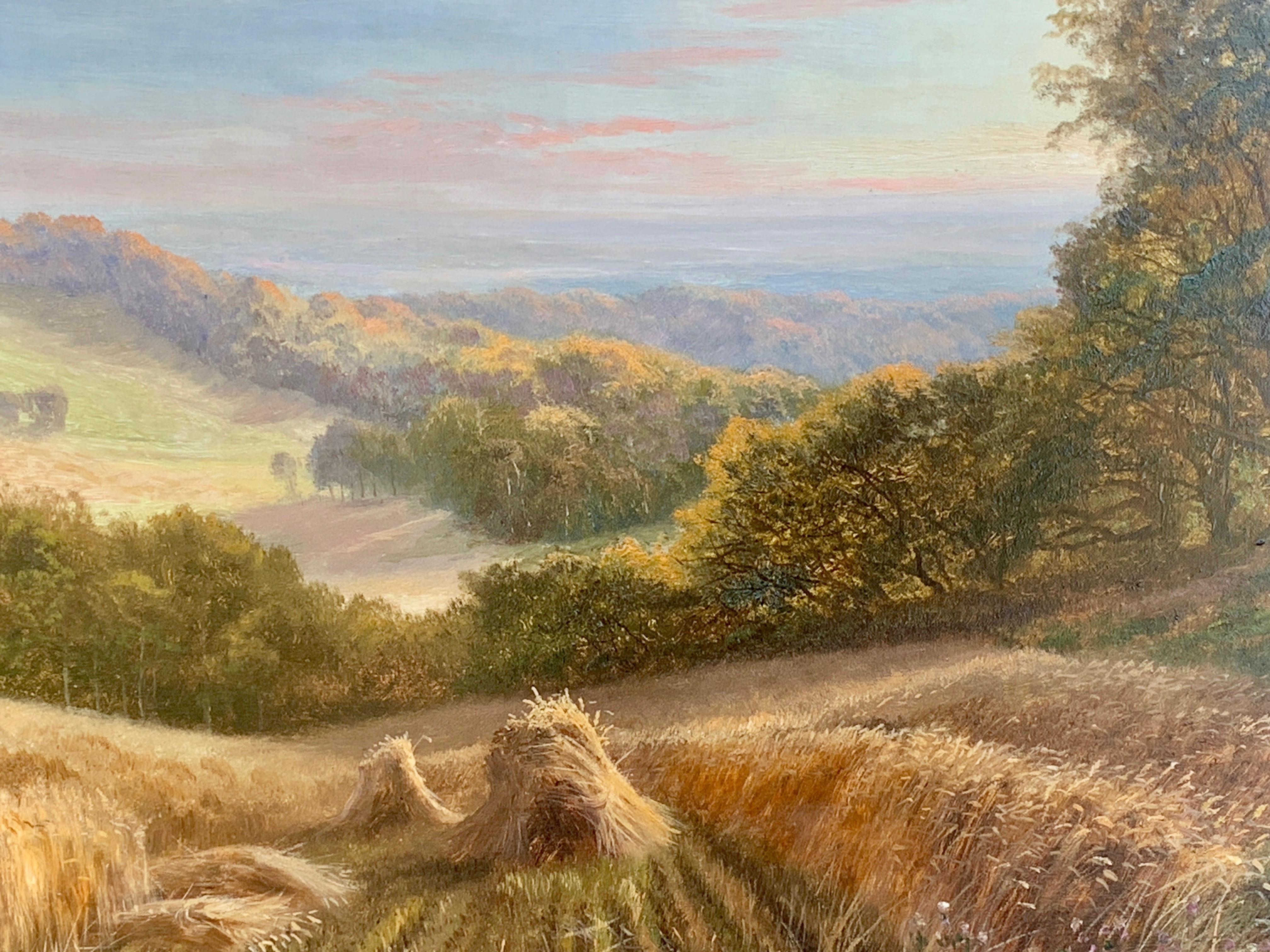 English Victorian 19th century Summer Harvest landscape  - Painting by George Warren