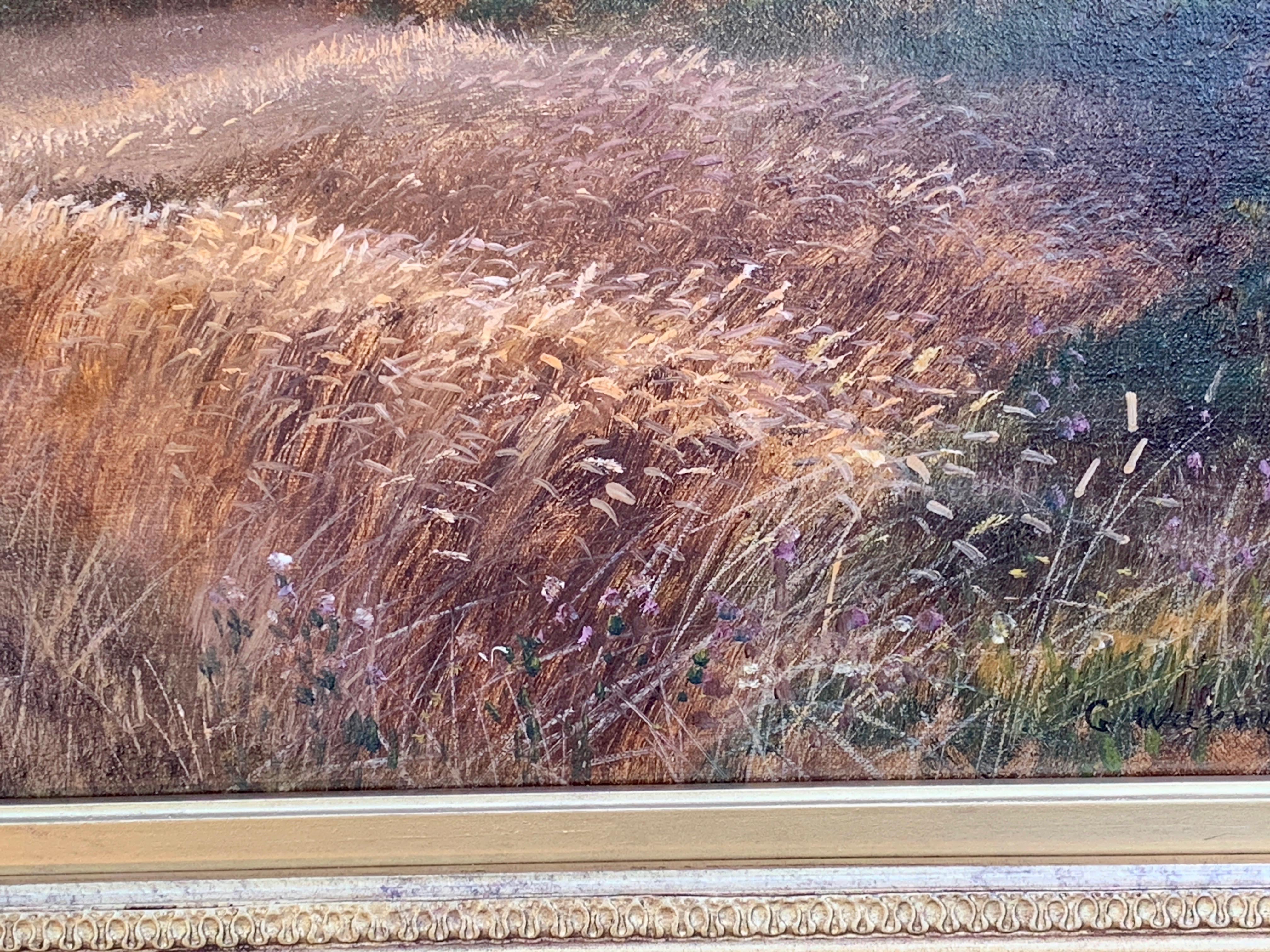 English Victorian 19th century Summer Harvest landscape  - Brown Landscape Painting by George Warren