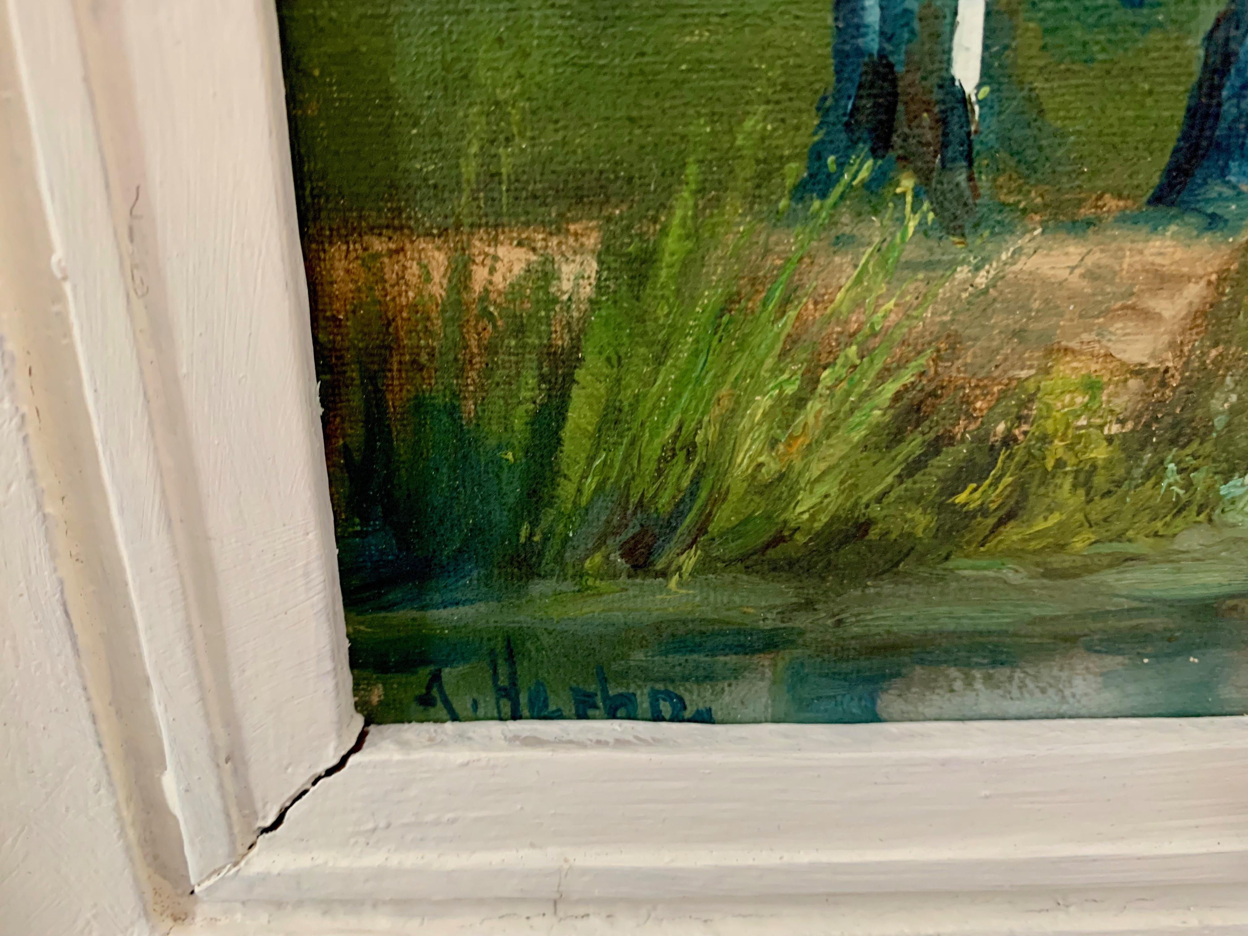 Paesaggio fluviale olandese impressionista dei primi del Novecento, olio su tela - Painting Impressionismo di Abraham Herbe