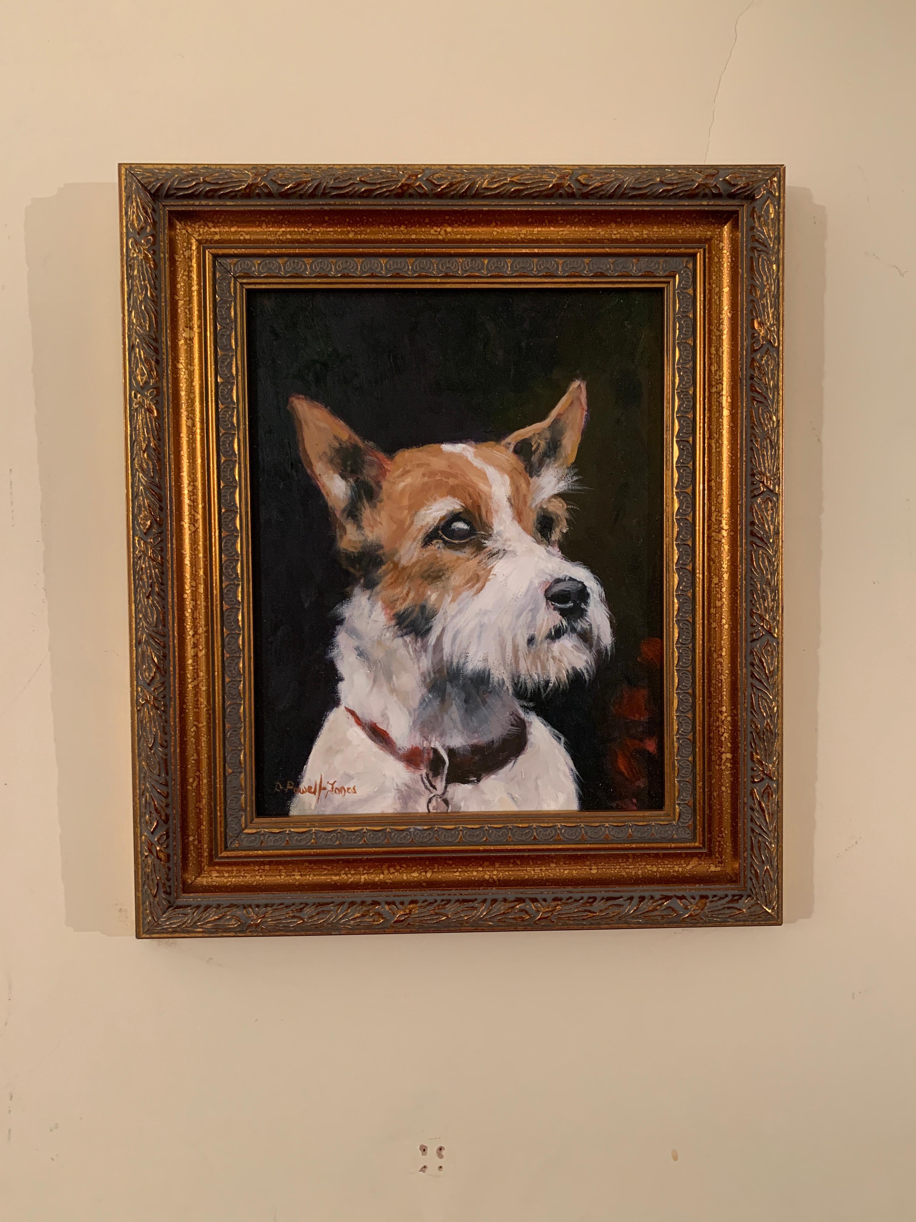 Derek Powell-Jones Animal Painting - Oil painting of an English wire haired terrier dog or puppy