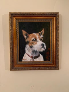 Oil painting of an English wire haired terrier dog or puppy