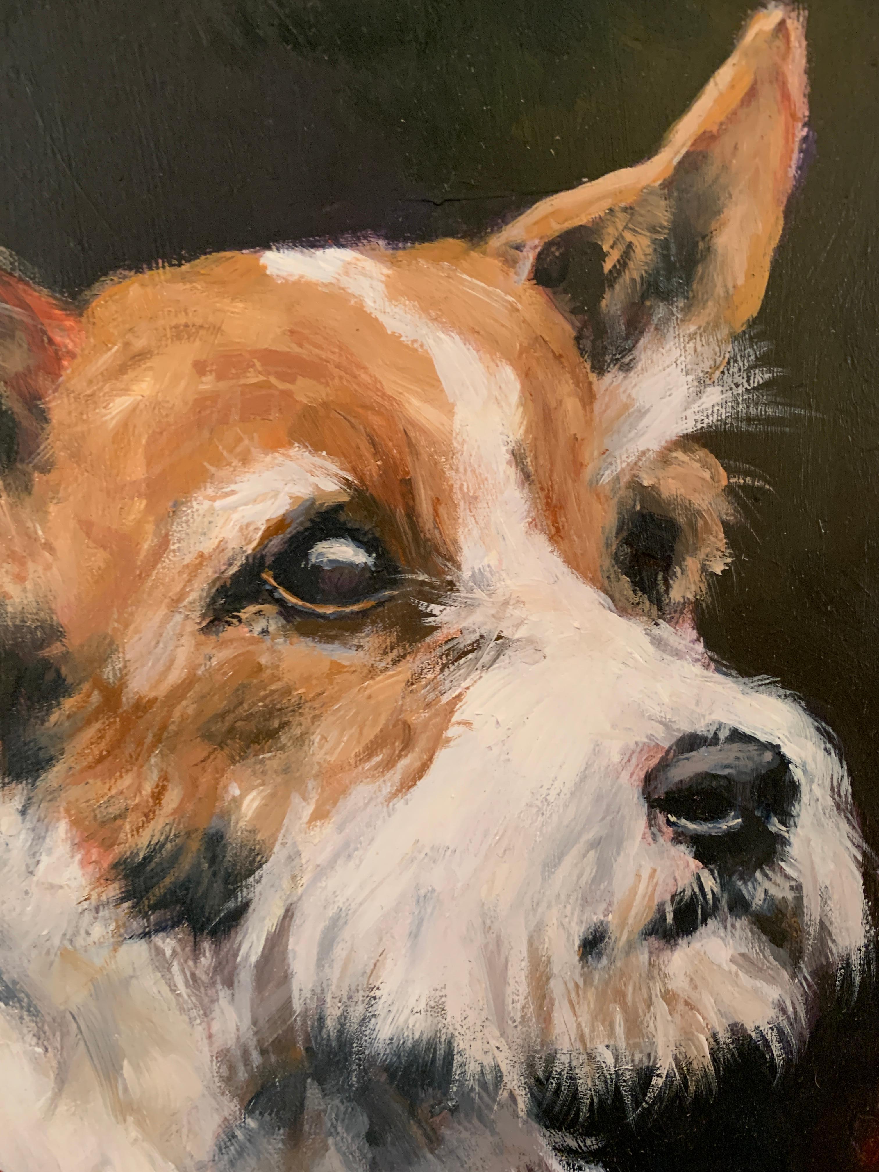 Oil painting of an English wire haired terrier dog or puppy - Painting by Derek Powell-Jones