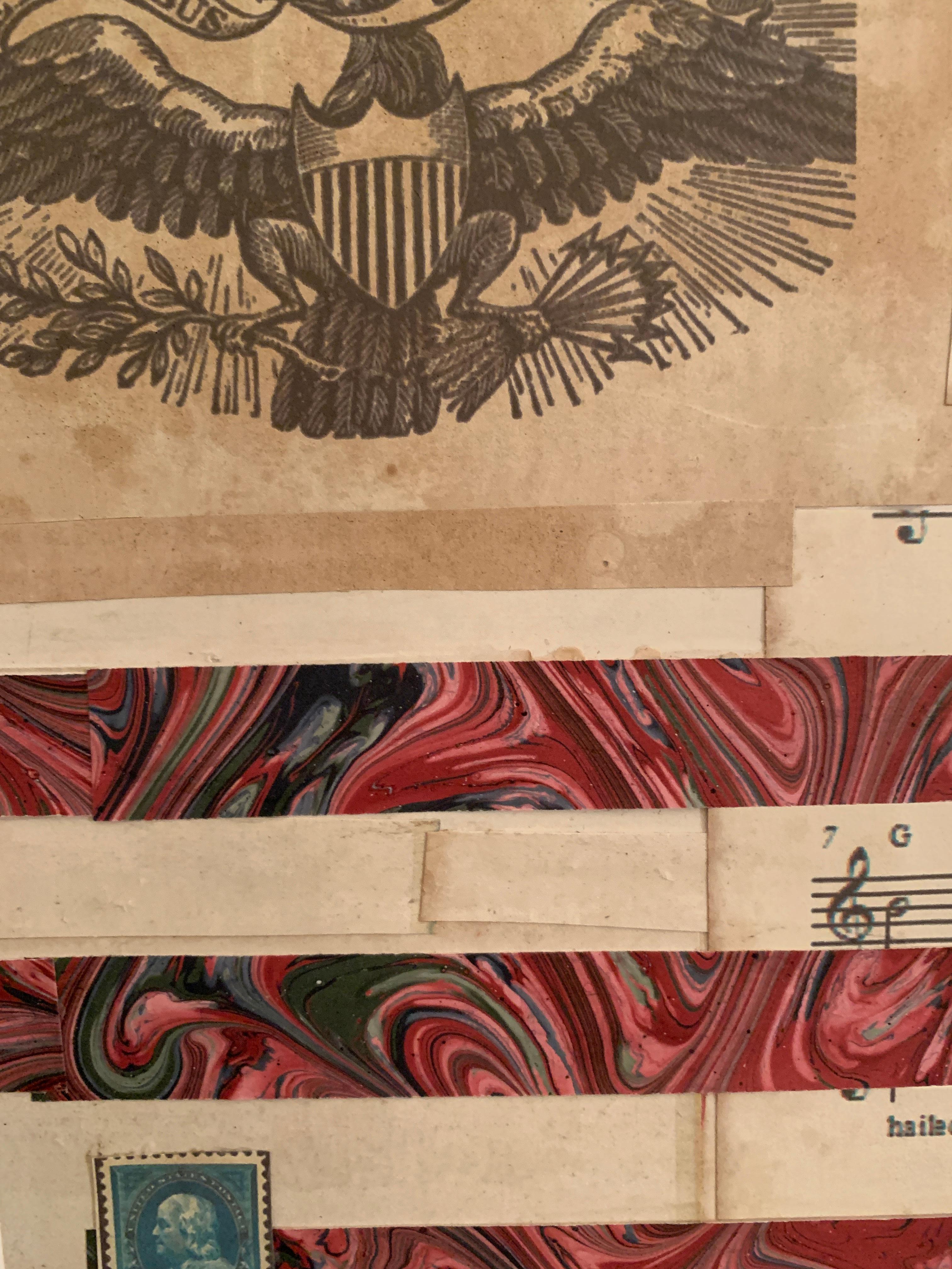 American flag collage with a 19th century engraving of an eagle  - American Modern Mixed Media Art by Claude Howard Stuart