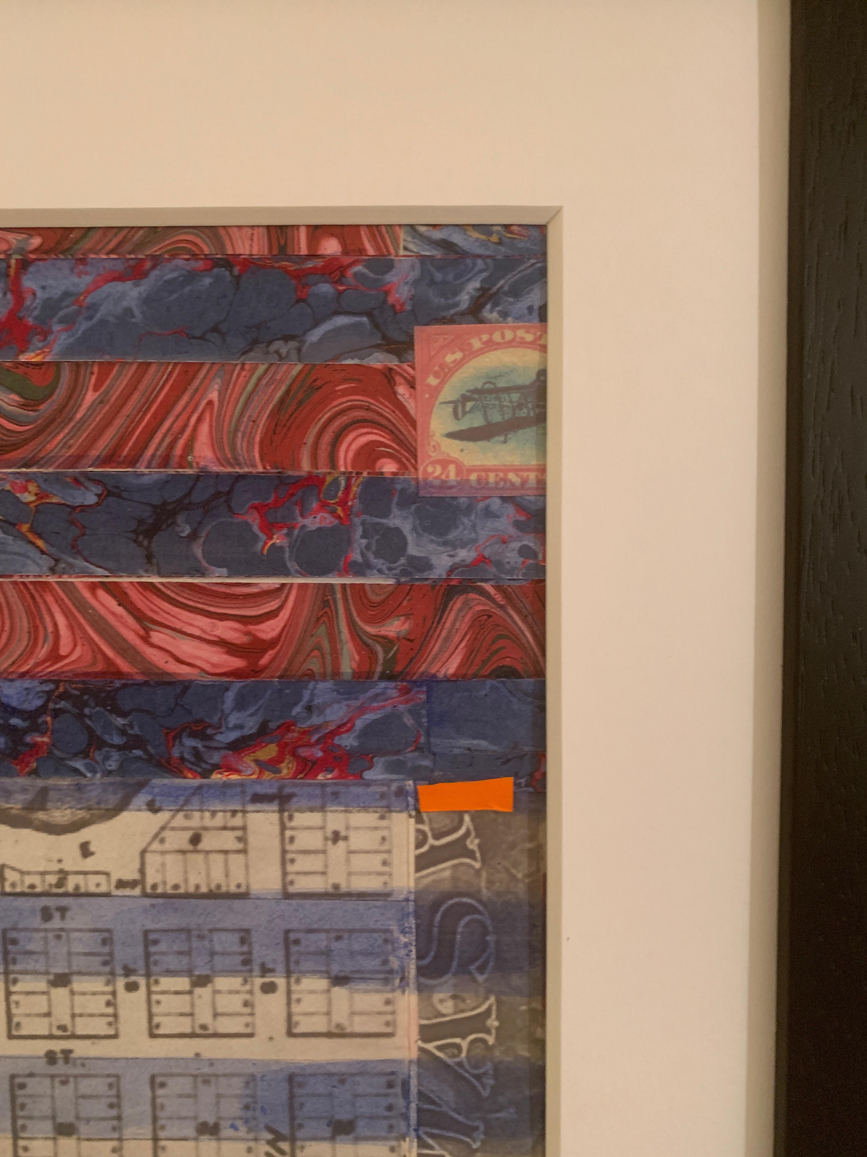 Collage de drapeaux américains avec une gravure colorée à la main du 19e siècle représentant une vache - Marron Figurative Art par Claude Howard Stuart