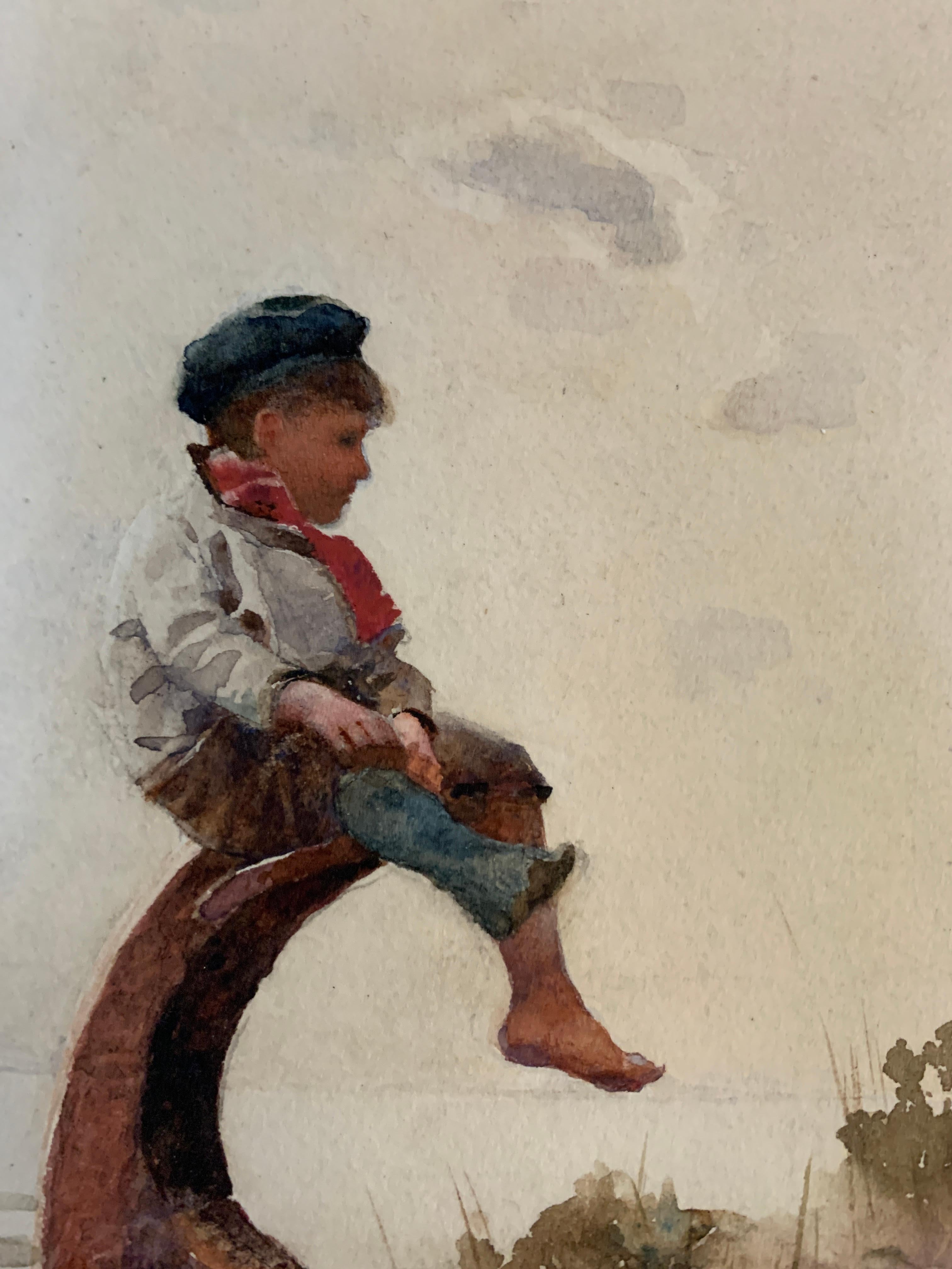 Britischer viktorianischer Seemann:: sitzend auf einem Anker am Meer:: (Viktorianisch), Art, von Hector Caffieri