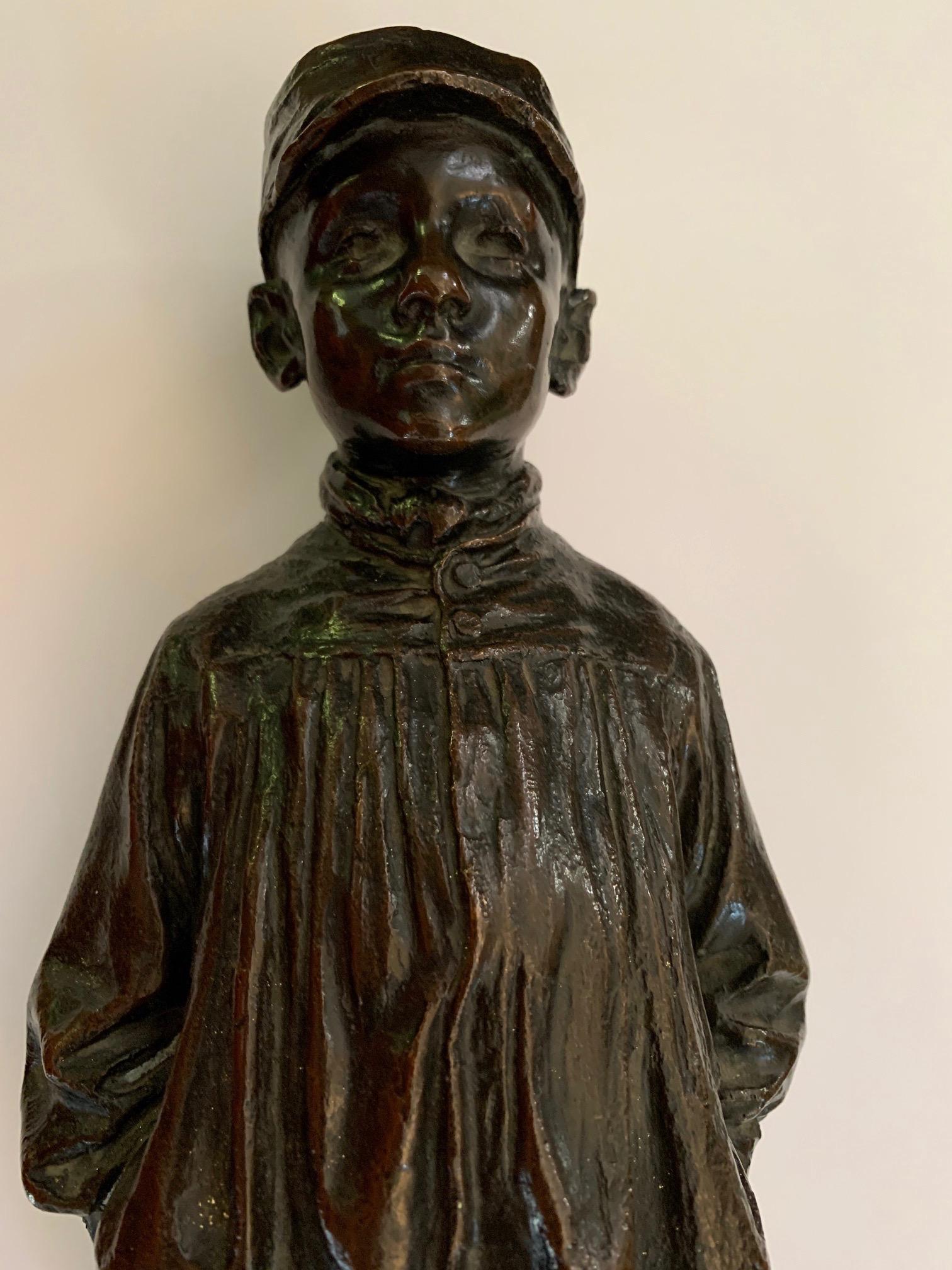 Bronze Spanish naturalistic 19th century sculpture of a young boy - Sculpture by Julio Marti