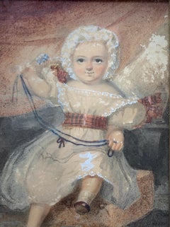 Victorian Portrait of little baby Girl or Child playing with her toys