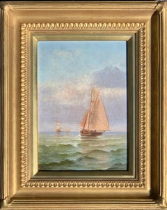 Oil painting, French 19th century Victorian Shipping scene at Morning time.