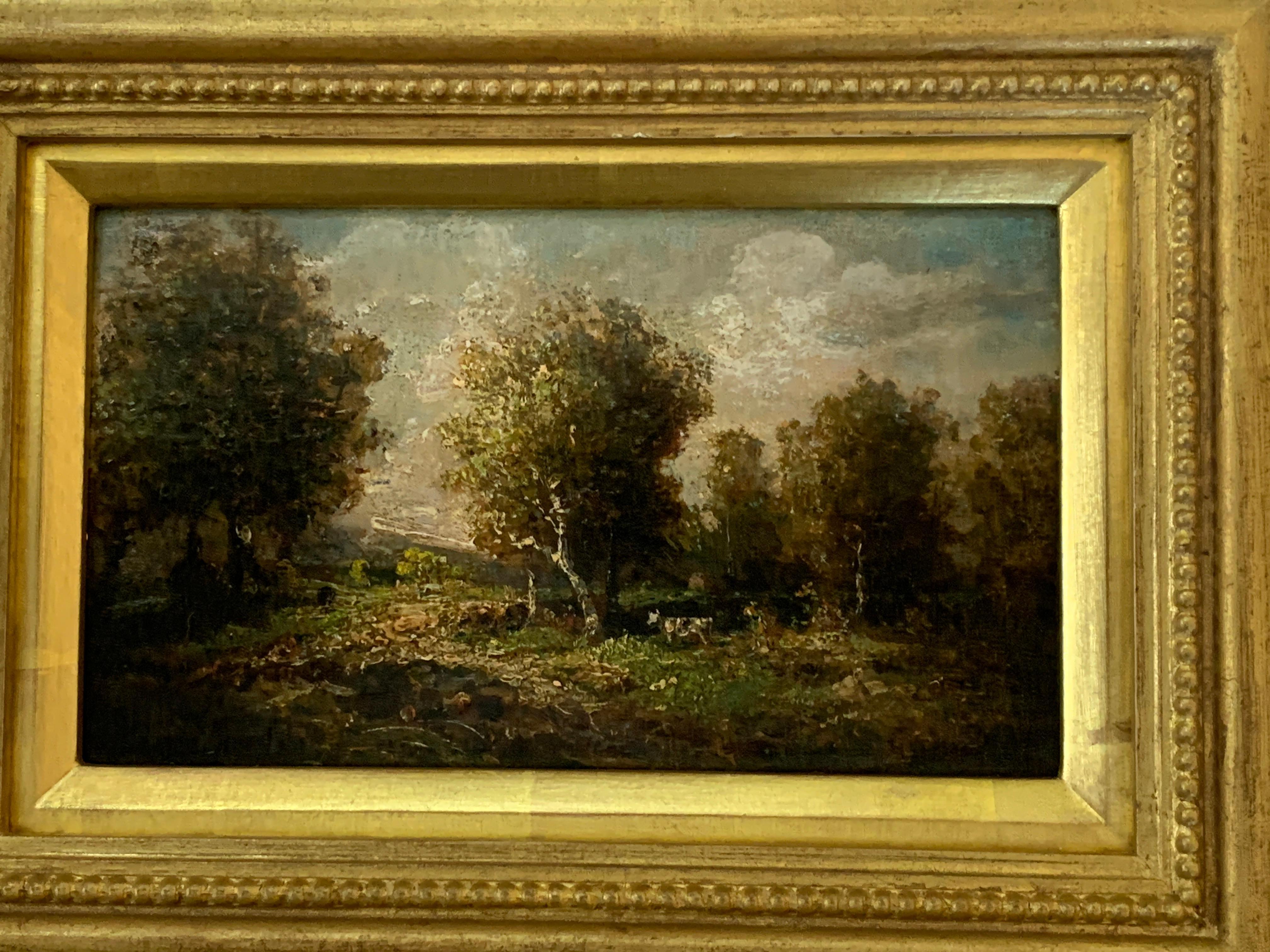 19th century French forest landscape near Barbizon and Fontainebleau - Painting by Attributed to Narcisse Virgilio Diaz de la Pena