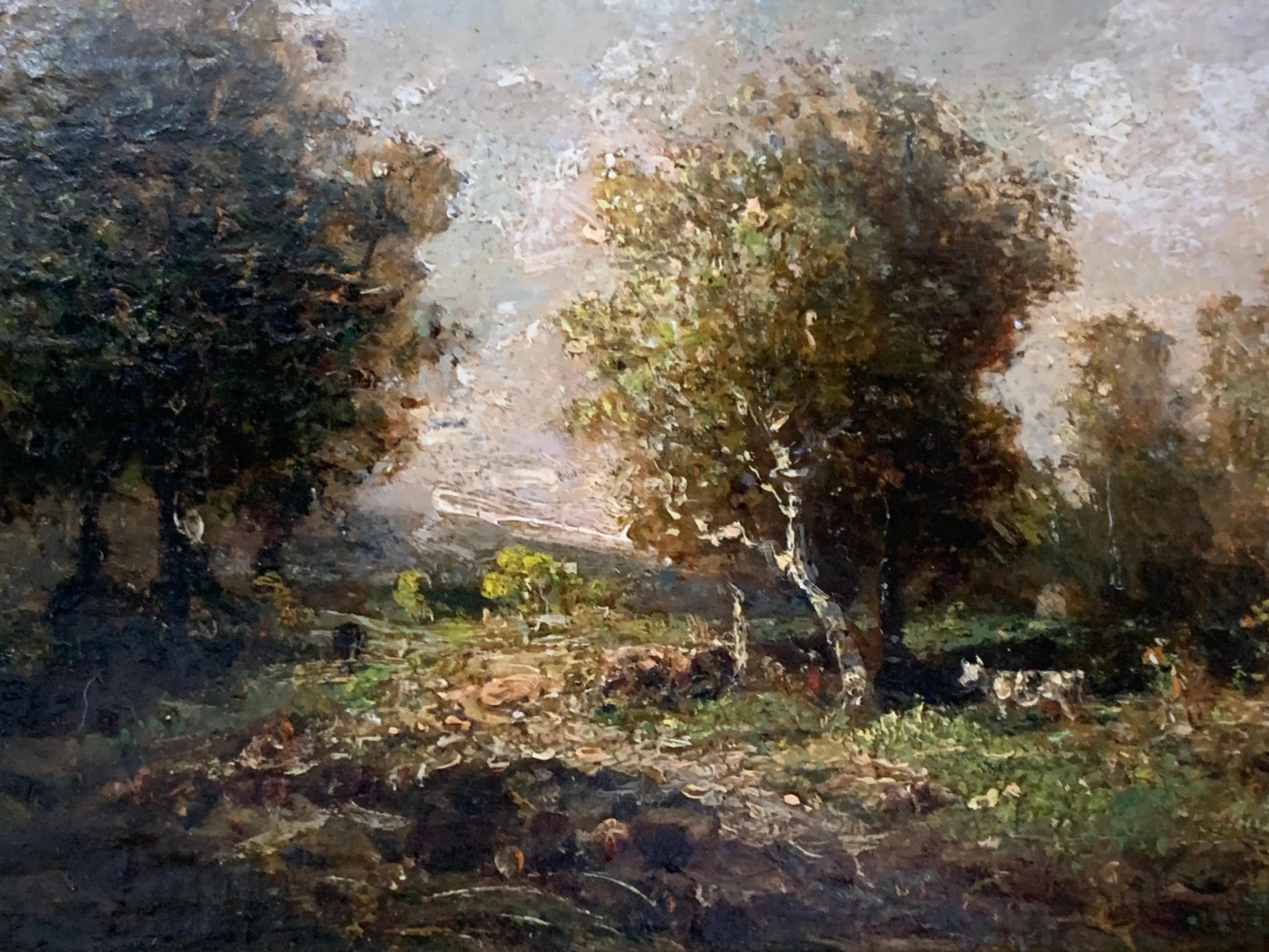 19th century French forest landscape near Barbizon and Fontainebleau - Victorian Painting by Attributed to Narcisse Virgilio Diaz de la Pena