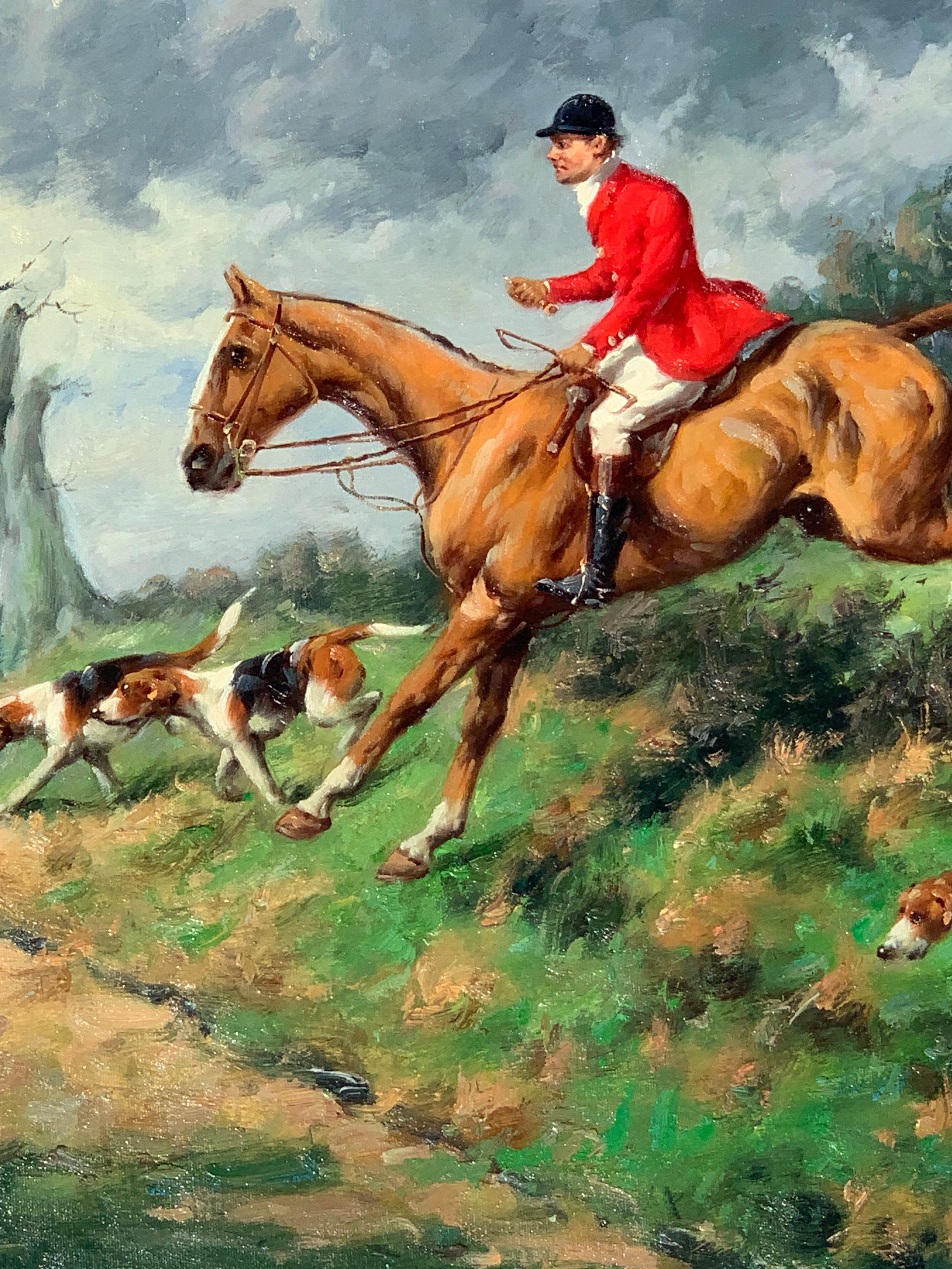 19th Century English style Fox Hunting with horses scene - Painting by Salvator Domingo